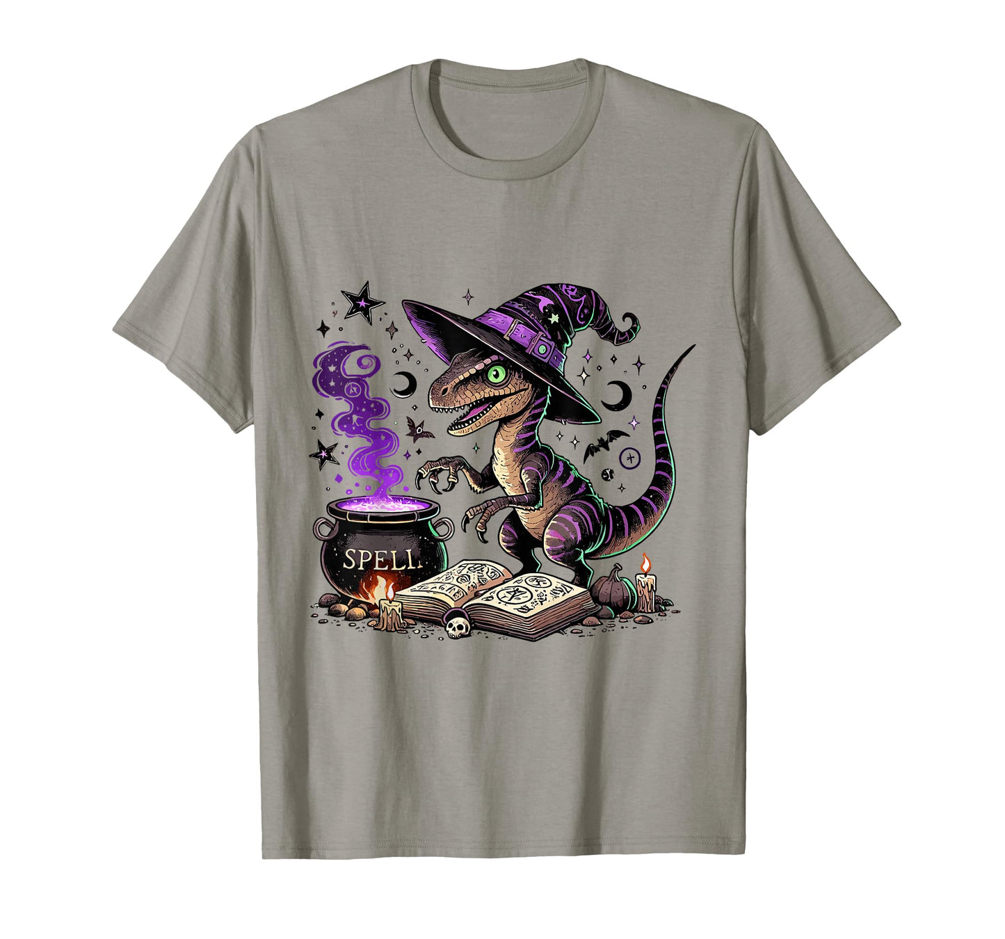 Halloween Raptor Witch Funny Dinosaur Magic Spooky Spell T-Shirt