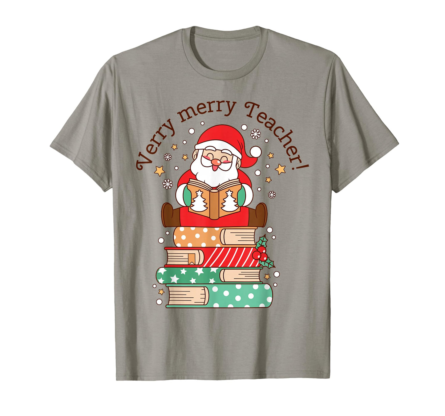 Very Merry Teacher Christmas Santa Book Lover Tee T-Shirt