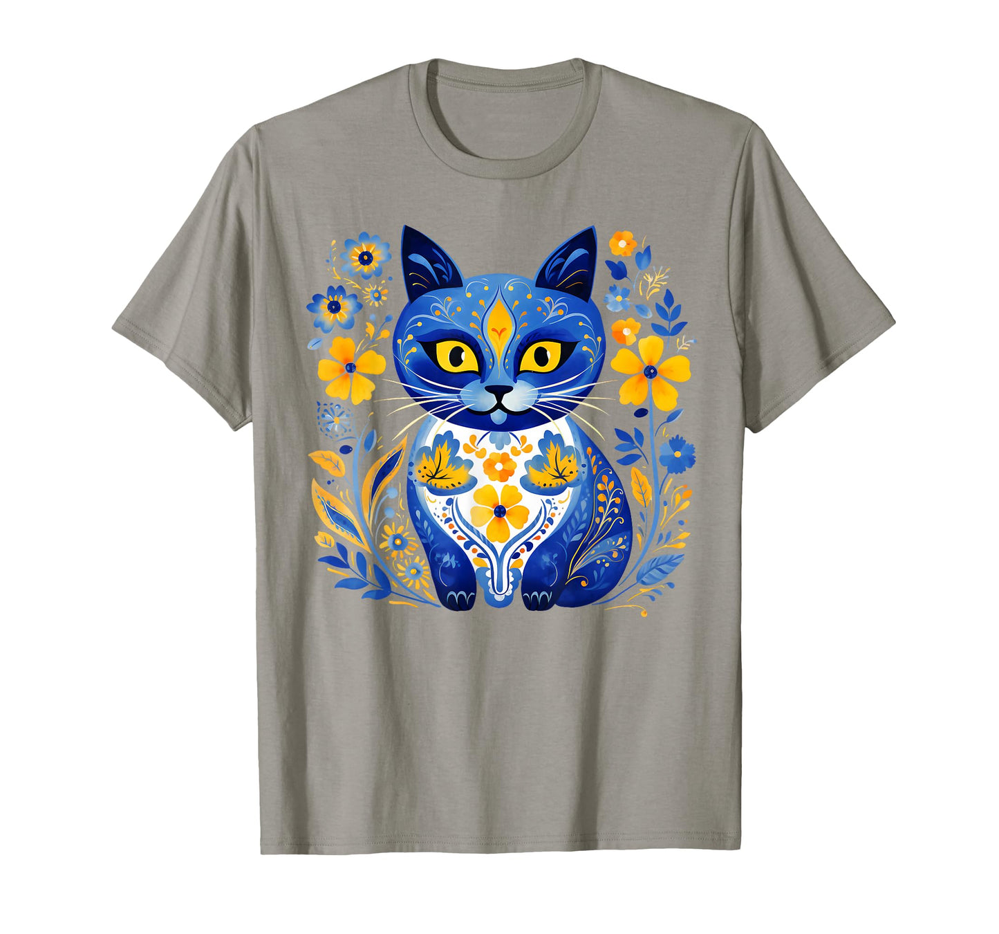 Ukraine Cat Floral Vintage Ukrainian Flag Vyshyvanka Style T-Shirt