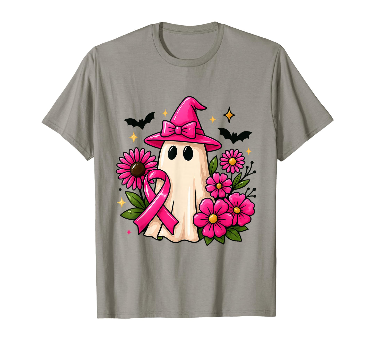 in October We Wear Pink Ghost Witch Breast Cancer Awareness T-Shirt