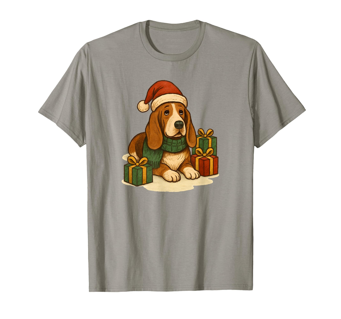Christmas Basset Hound with Santa Claus hat, Cute T-Shirt