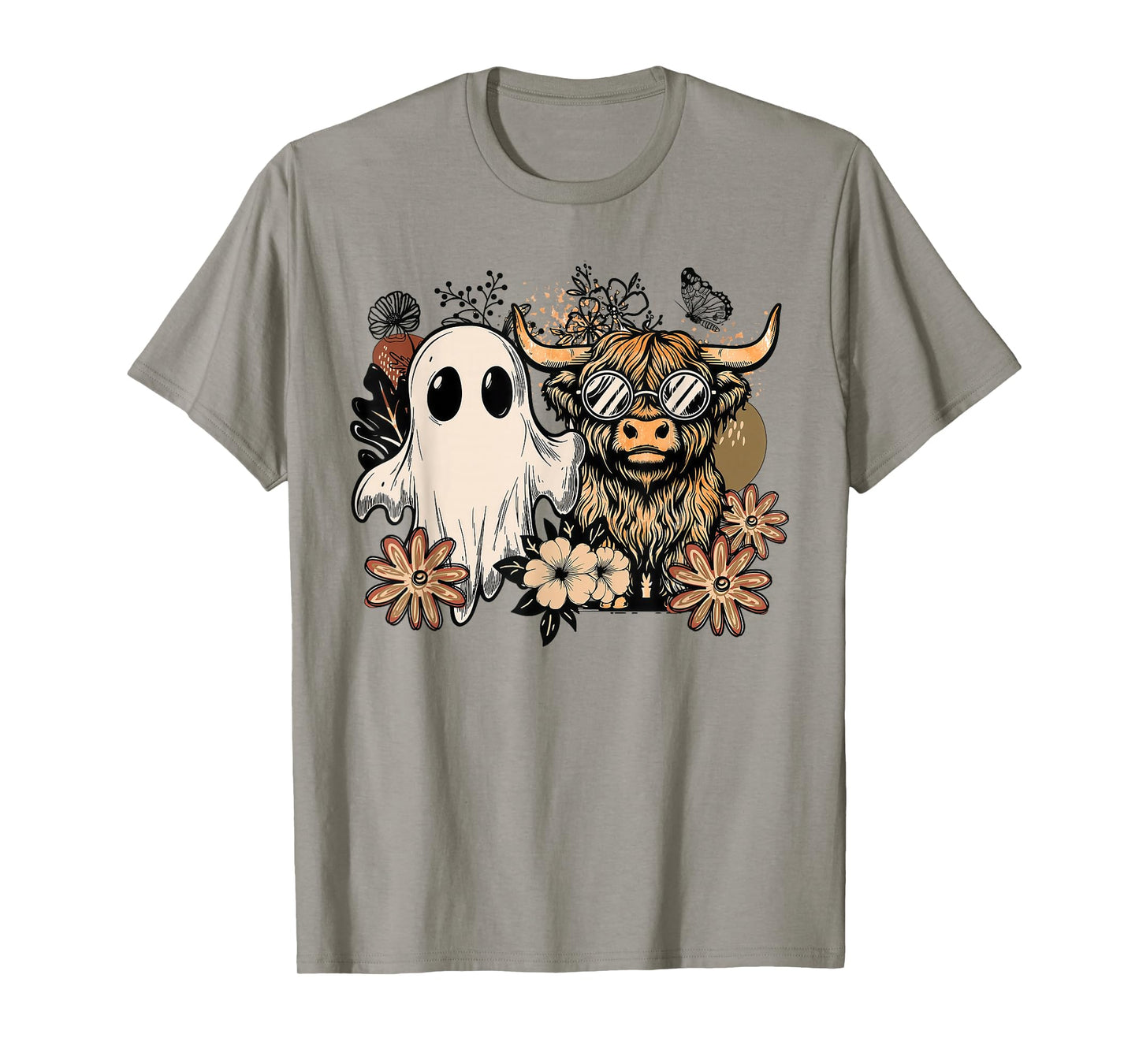 Floral Fall Highland Cow Ghost Boho Pumpkin Coquette T-Shirt