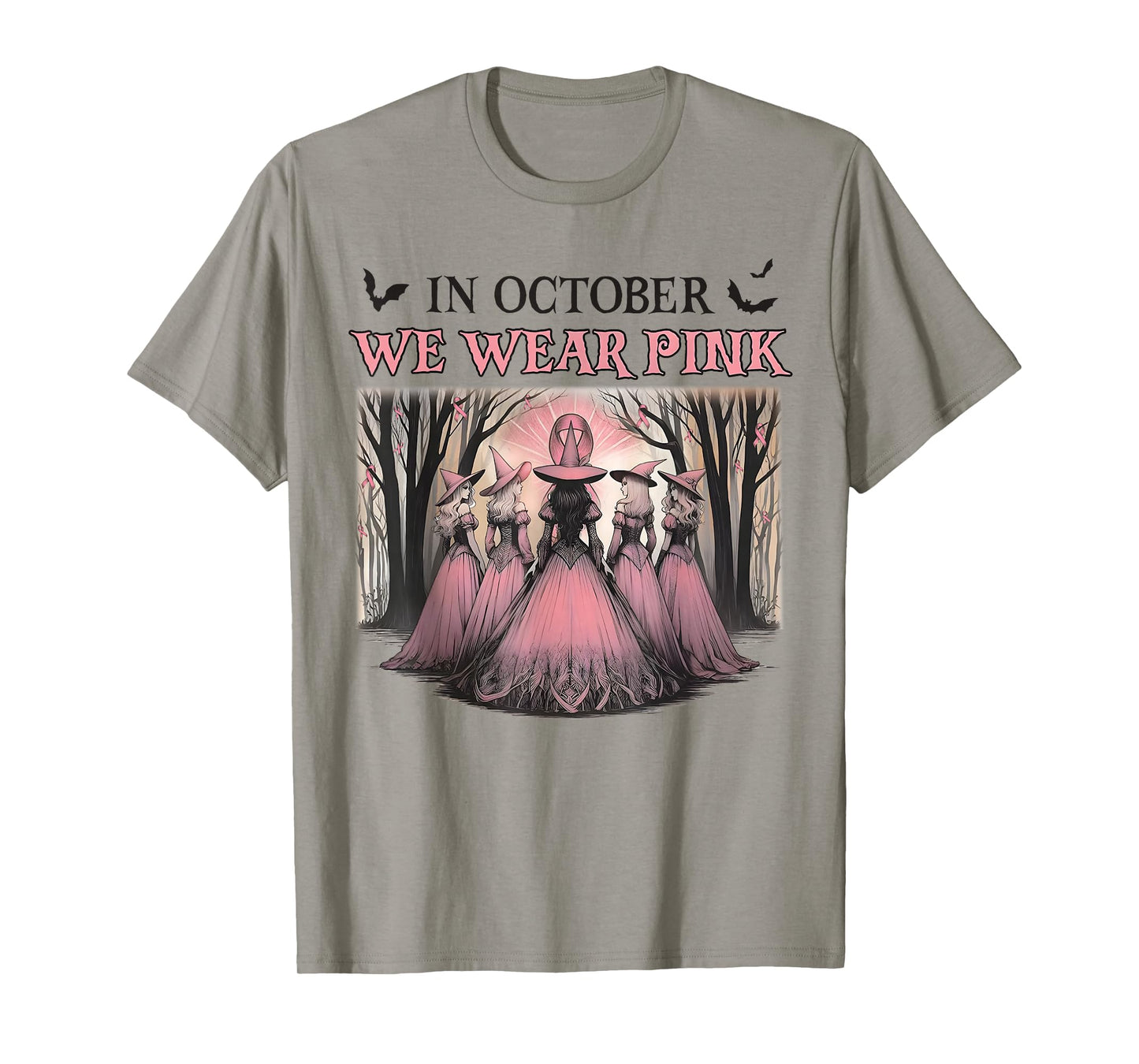 Retro in October We Wear Pink Witch Breast Cancer Ribbon T-Shirt