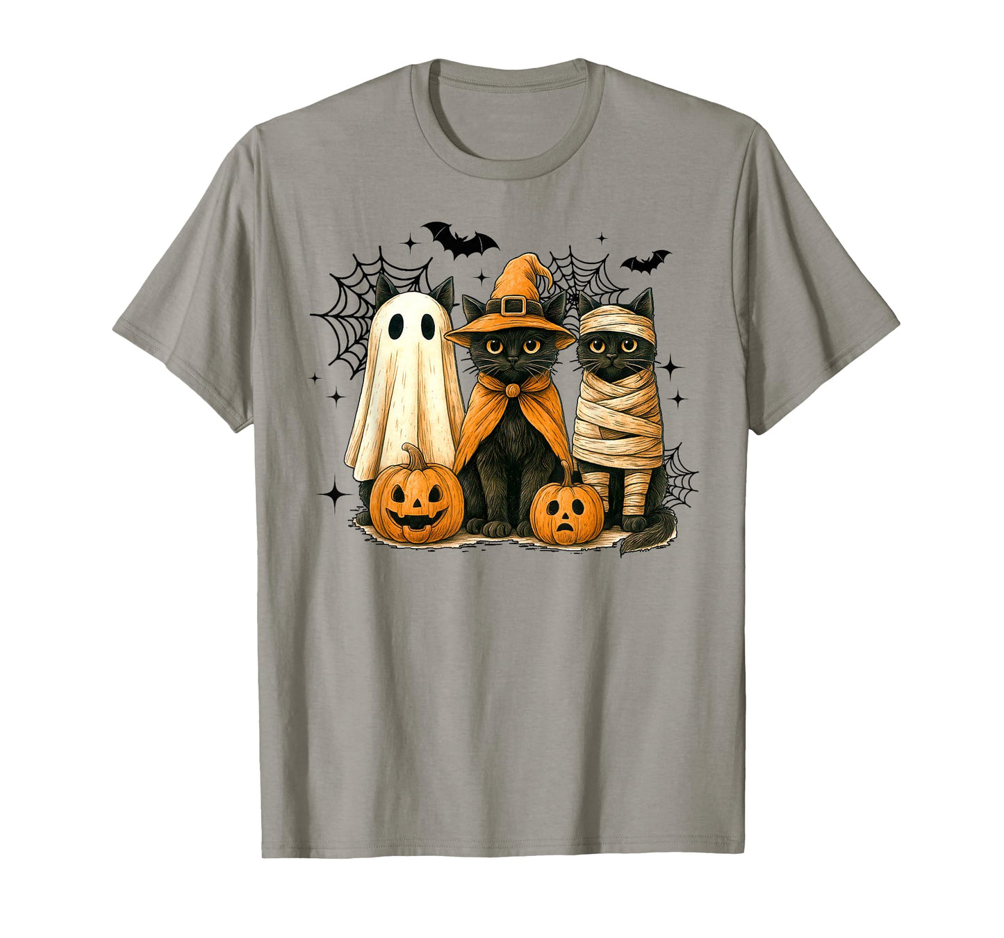 Cute Cat Ghost Witch Halloween Pumpkin Spooky Season Vintage T-Shirt