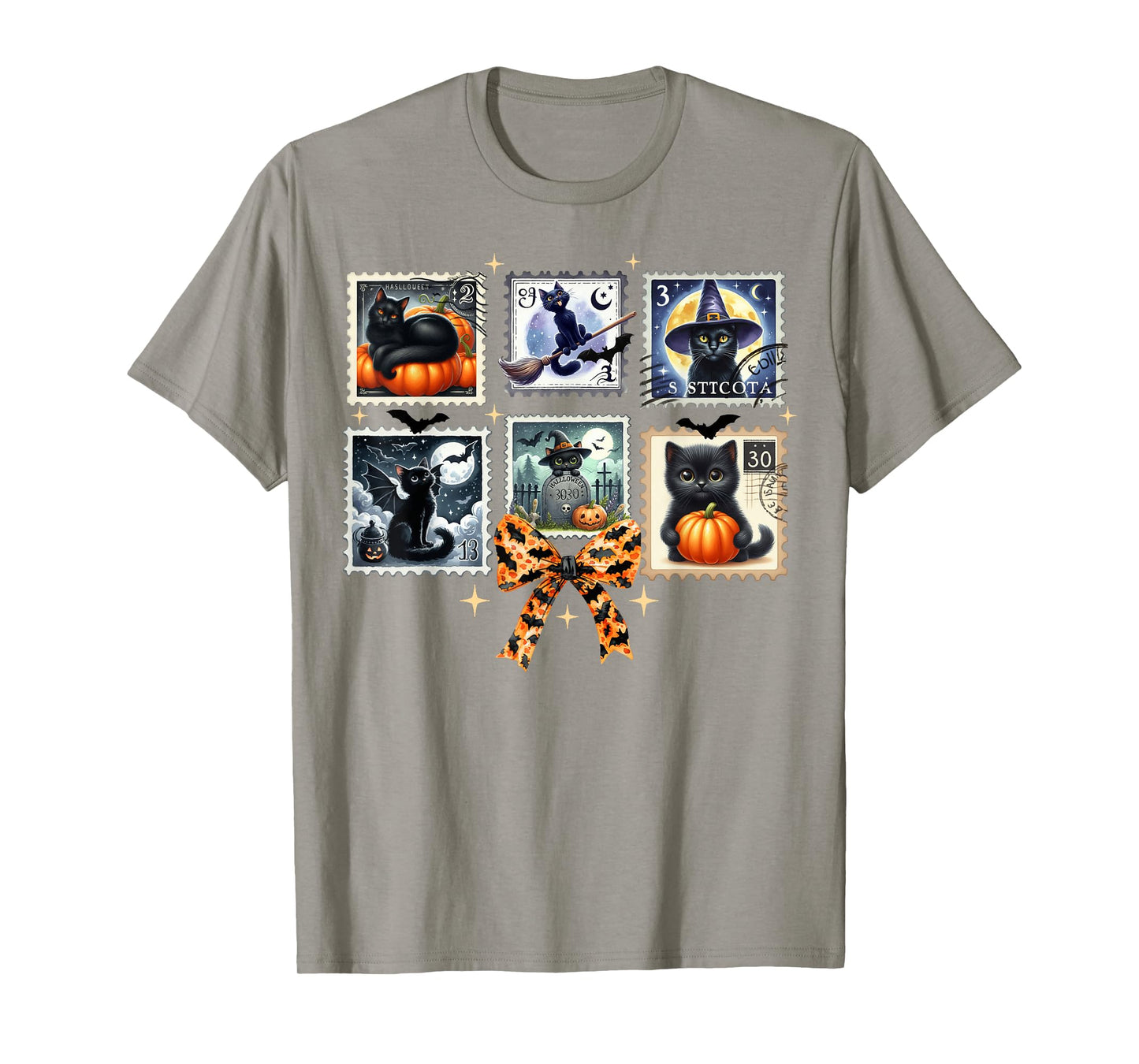 Cute Kawaii Black Cat Halloween Postage Stamp Design T-Shirt