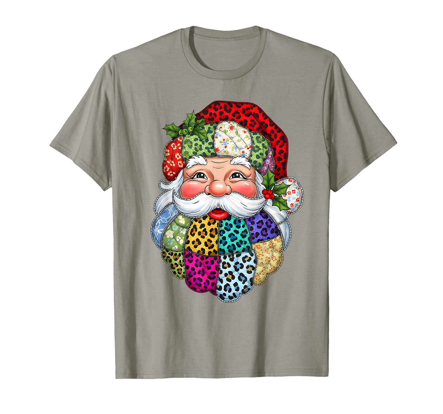 Merry Christmas Patchwork Santa Claus Face X-mas Holiday T-Shirt