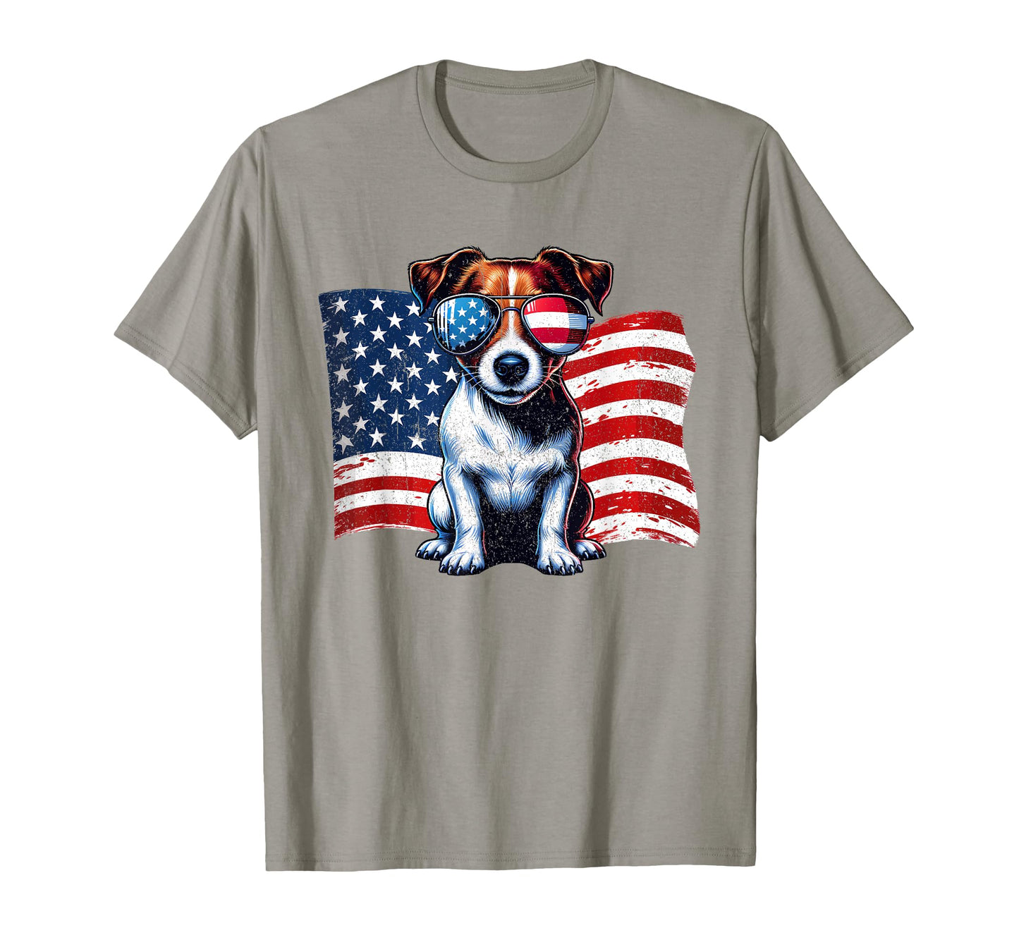 Vintage Jack Russell Terrier US Flag Sunglasses Patriotic T-Shirt