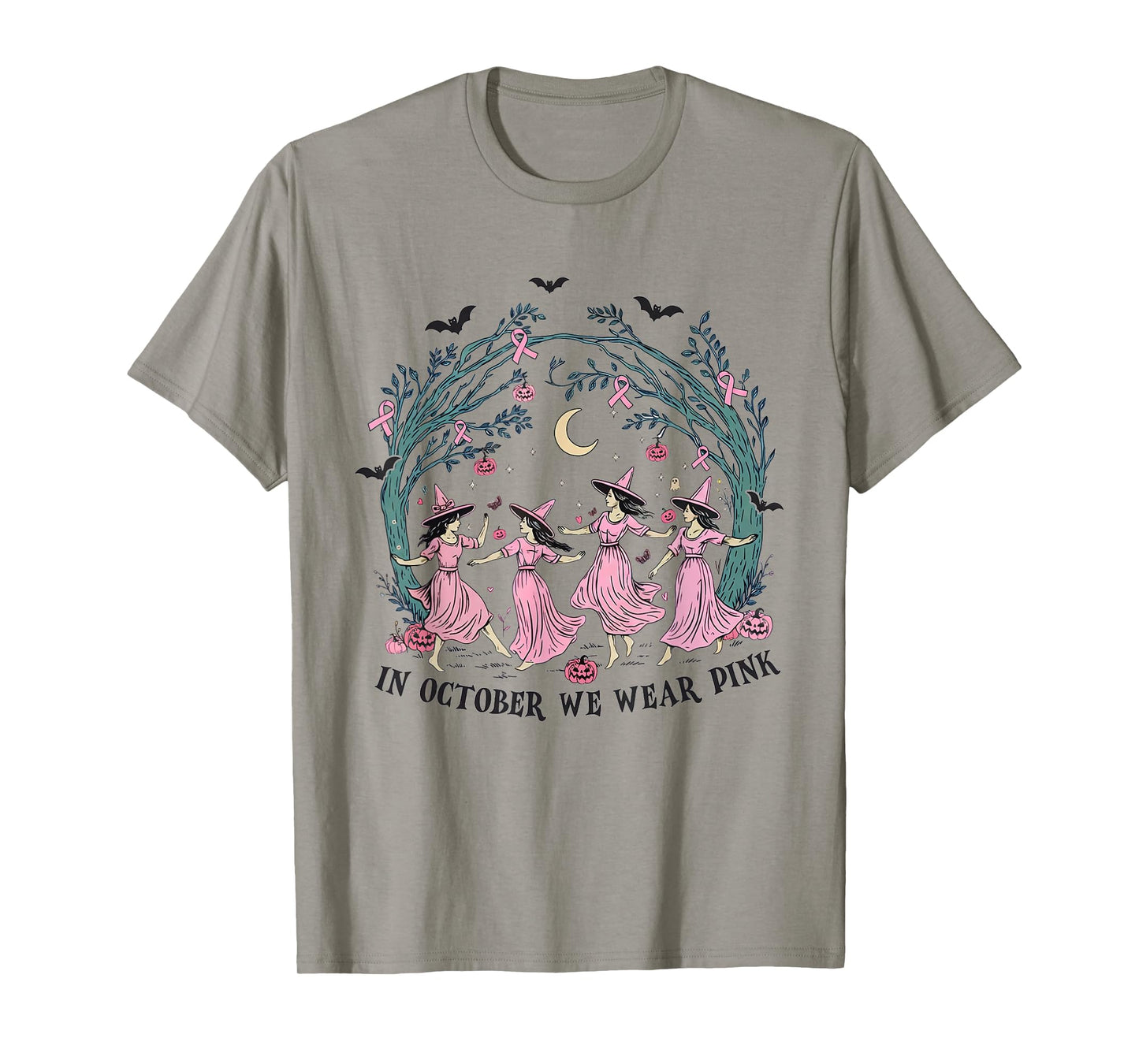Women in October We Wear Pink Funny Witch Breast Cancer T-Shirt