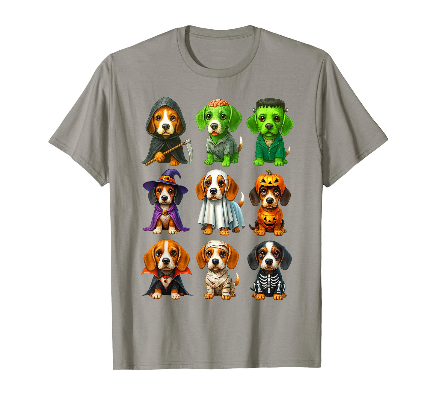 Cute Beagle Dogs Witch Pumpkin Skeleton Costume Halloween T-Shirt