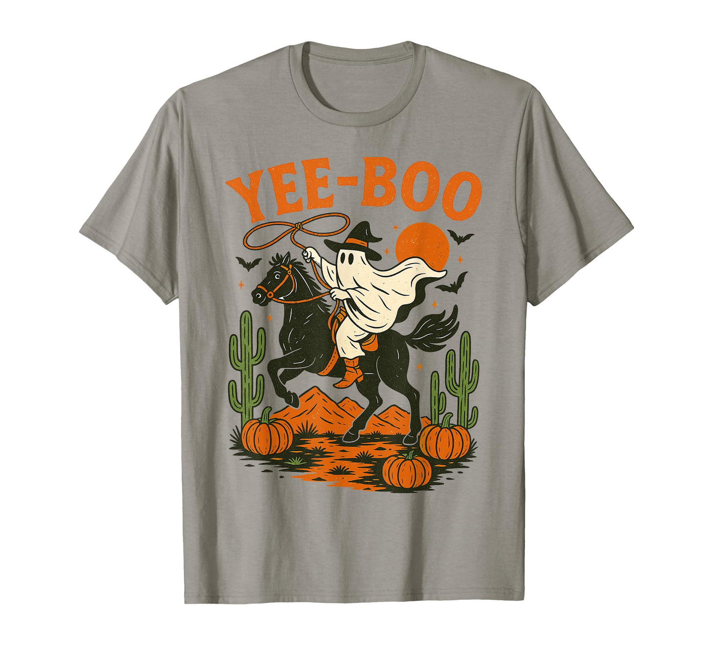 Yee Boo Ghost Riding Horse Halloween Pumpkin Moon Western T-Shirt