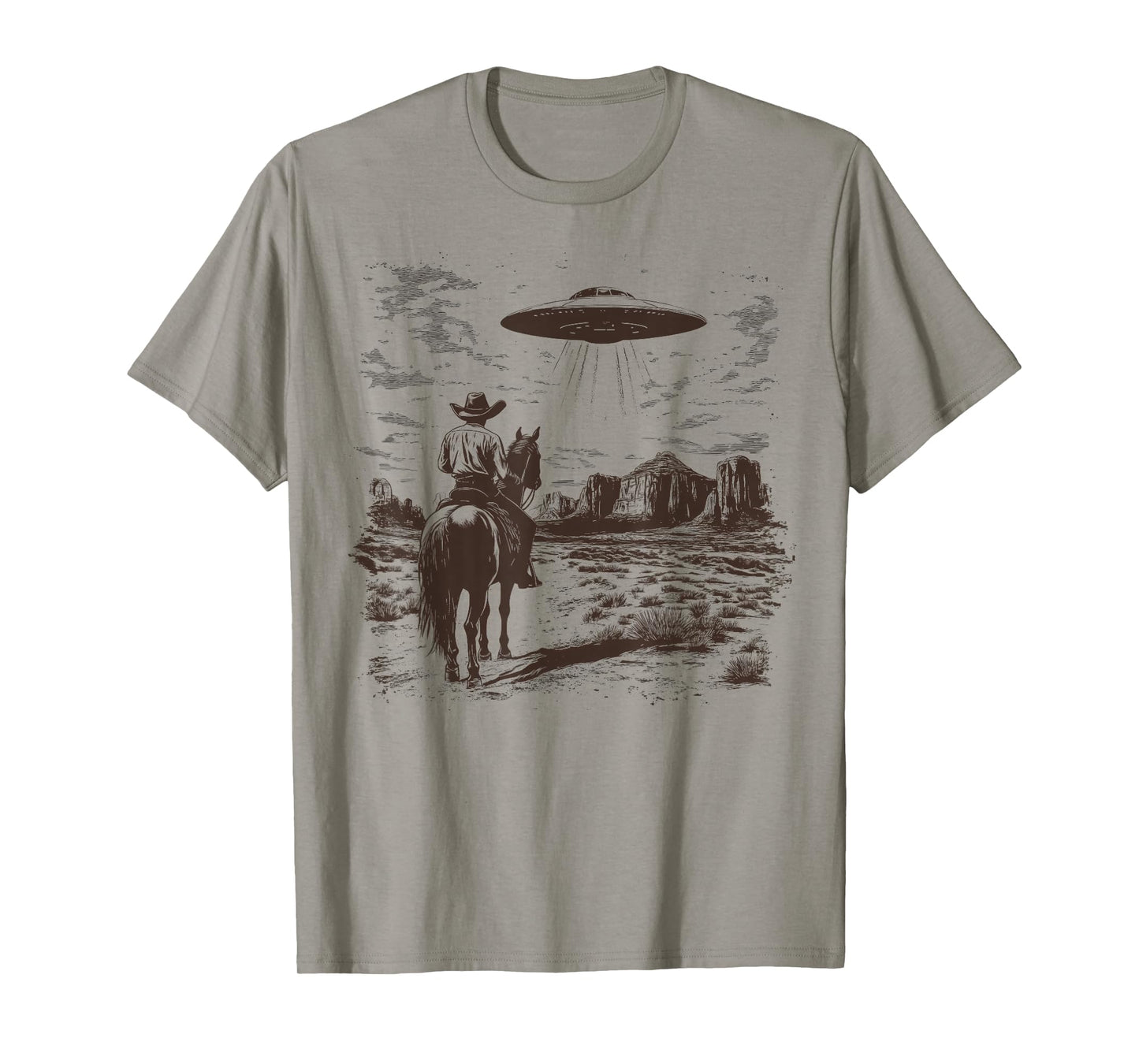 Vintage Rodeo Cowboy Western Country Spaceship UFO Alien T-Shirt