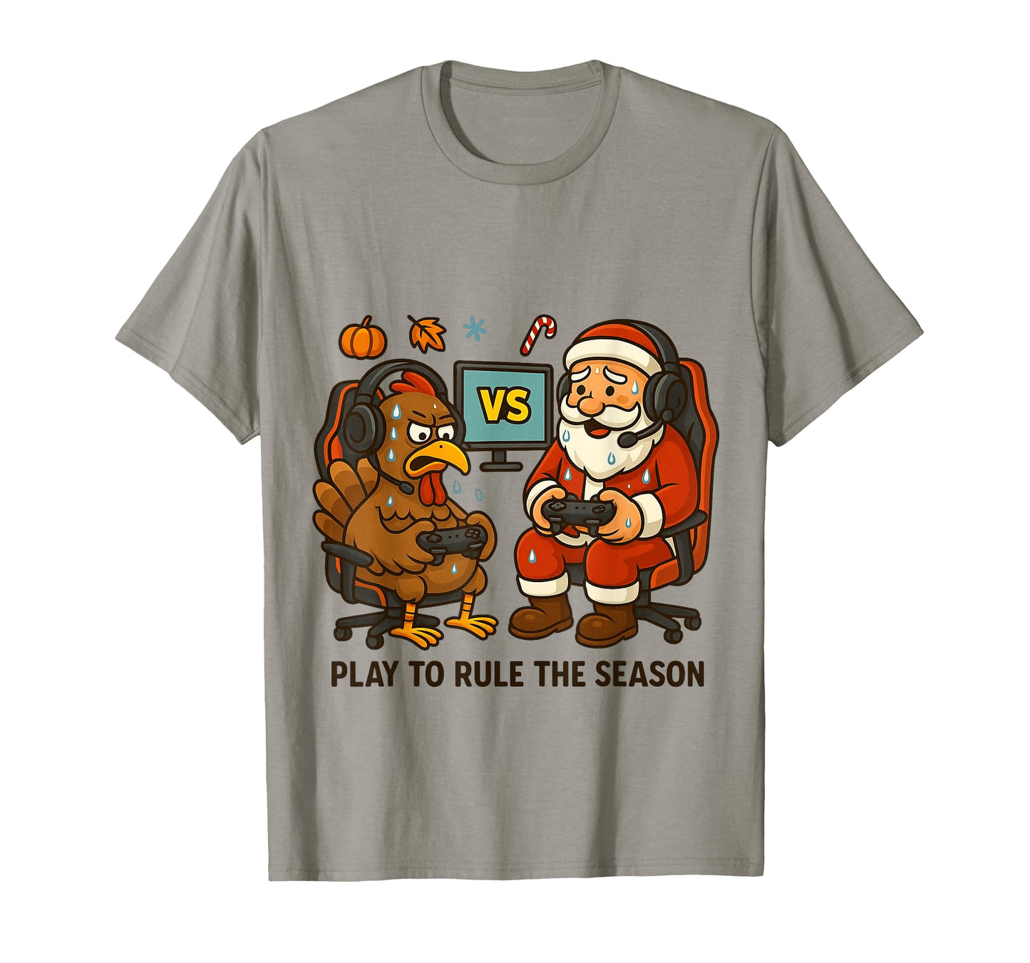 Funny Santa vs Turkey Gamer Showdown Holiday Mashup T-Shirt