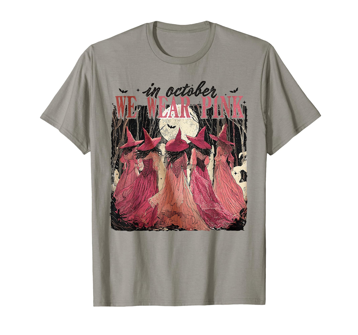 in October We Wear Pink Witch Halloween Breast Cancer Women T-Shirt
