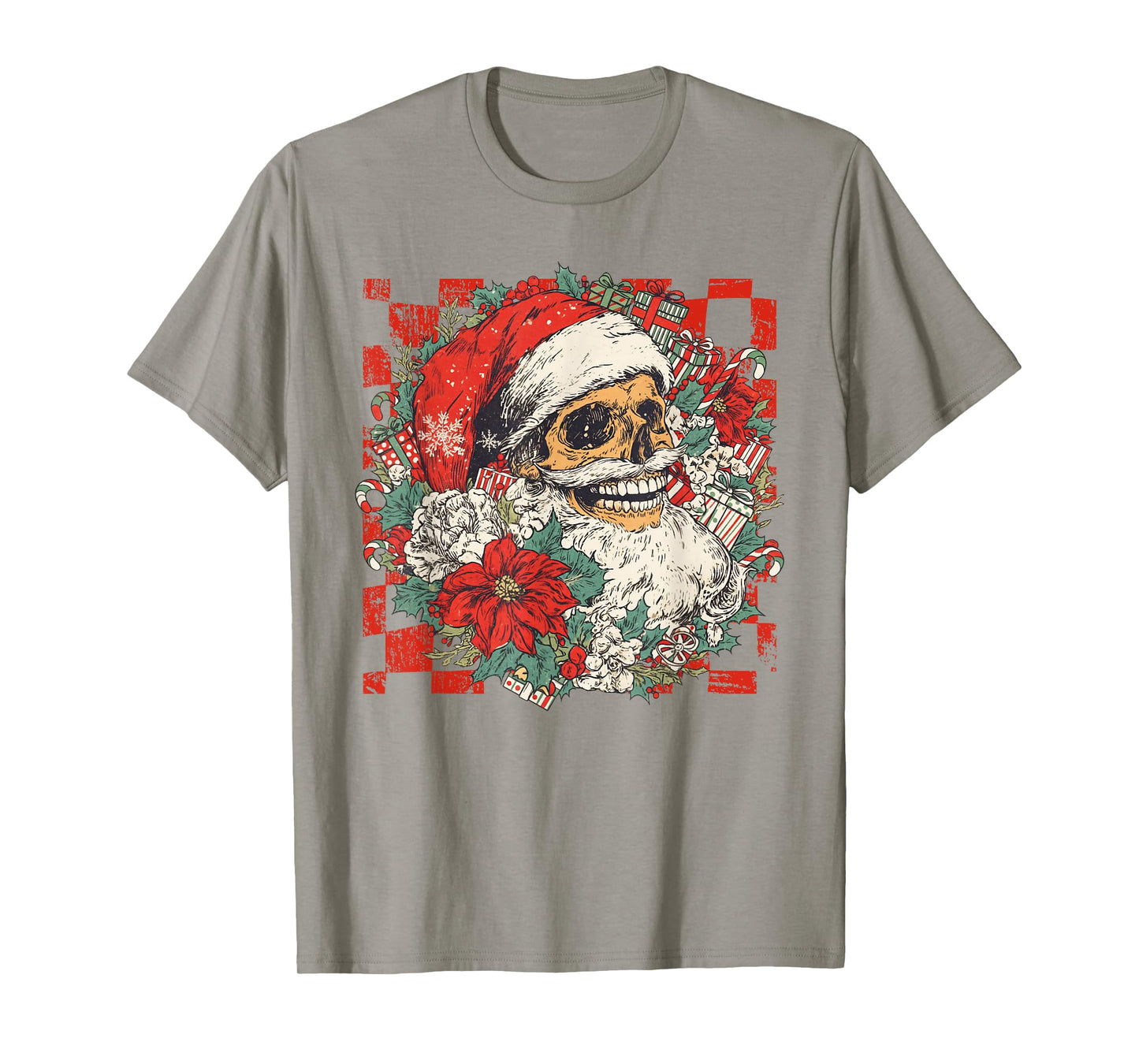 Christmas Xmas Vibes Skull Santa Lover Mistletoe Holiday T-Shirt