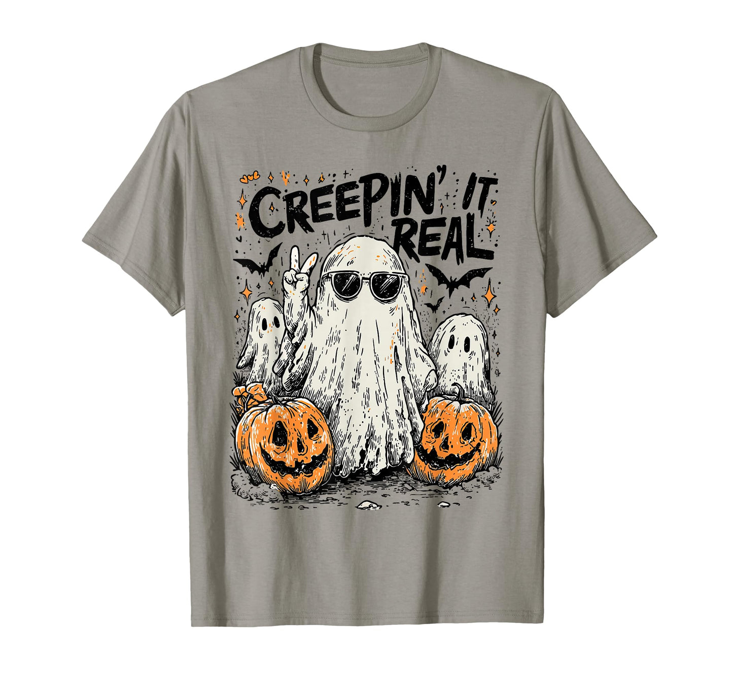 Retro Creepin' It Real Halloween Ghost Pumpkin Spooky Season T-Shirt