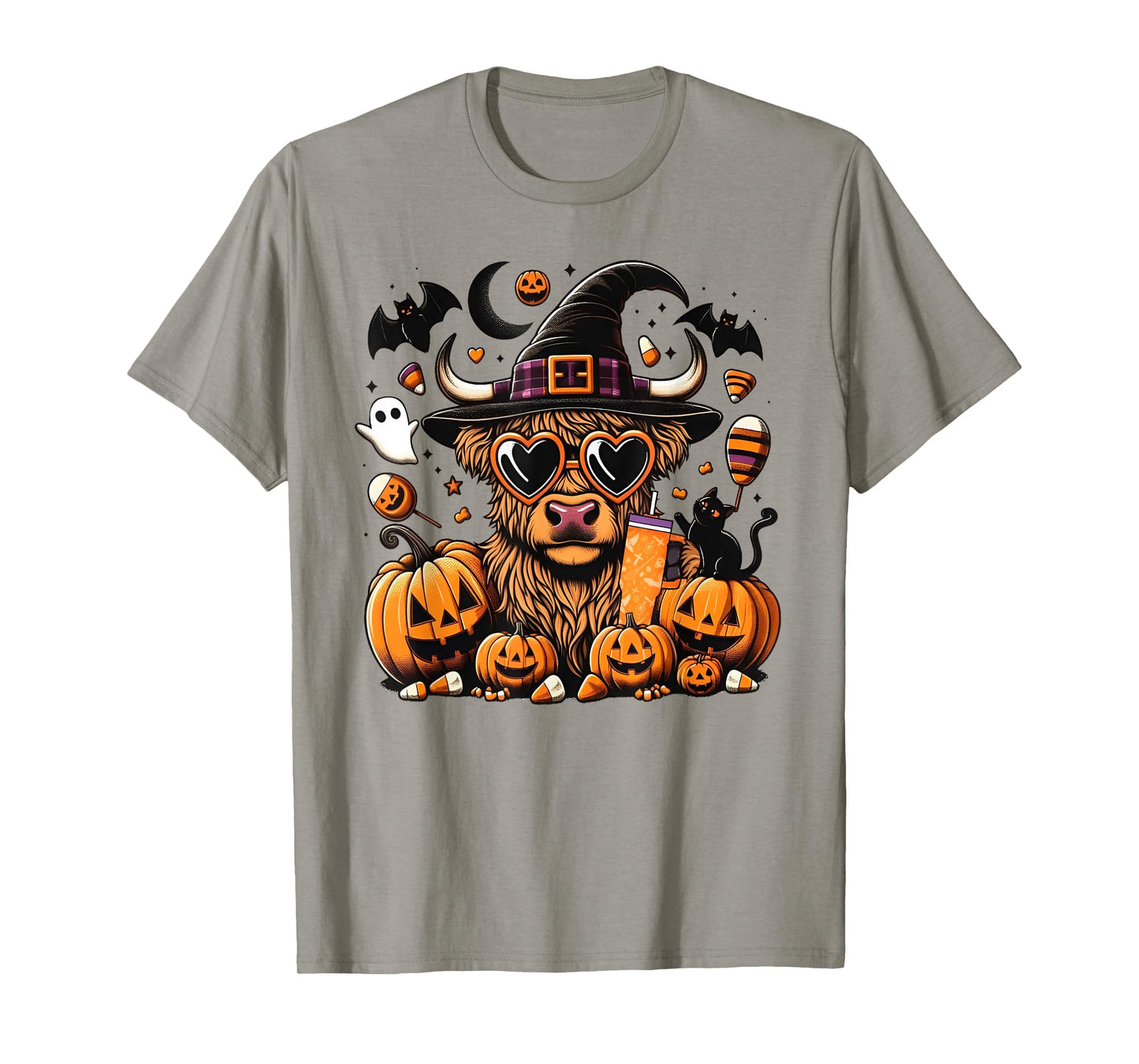 Halloween Highland Cow Witchy Cow Spooky Pumpkin Hello Fall T-Shirt