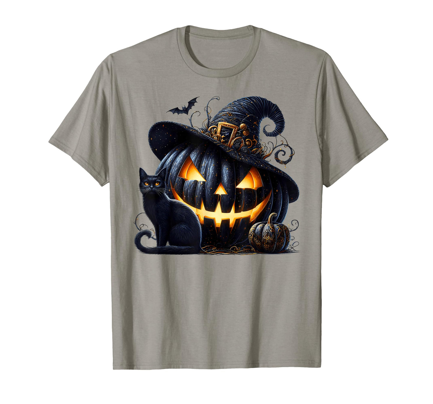 Witchy Pumpkin for Women Black and Orange Halloween Cat T-Shirt