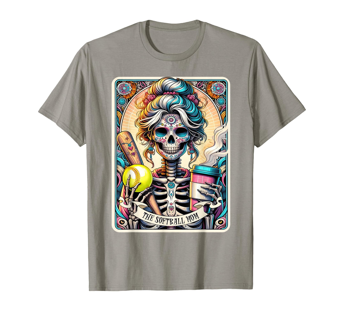 Softball Mom Tarot Card Skeleton Vintage Funny T-Shirt