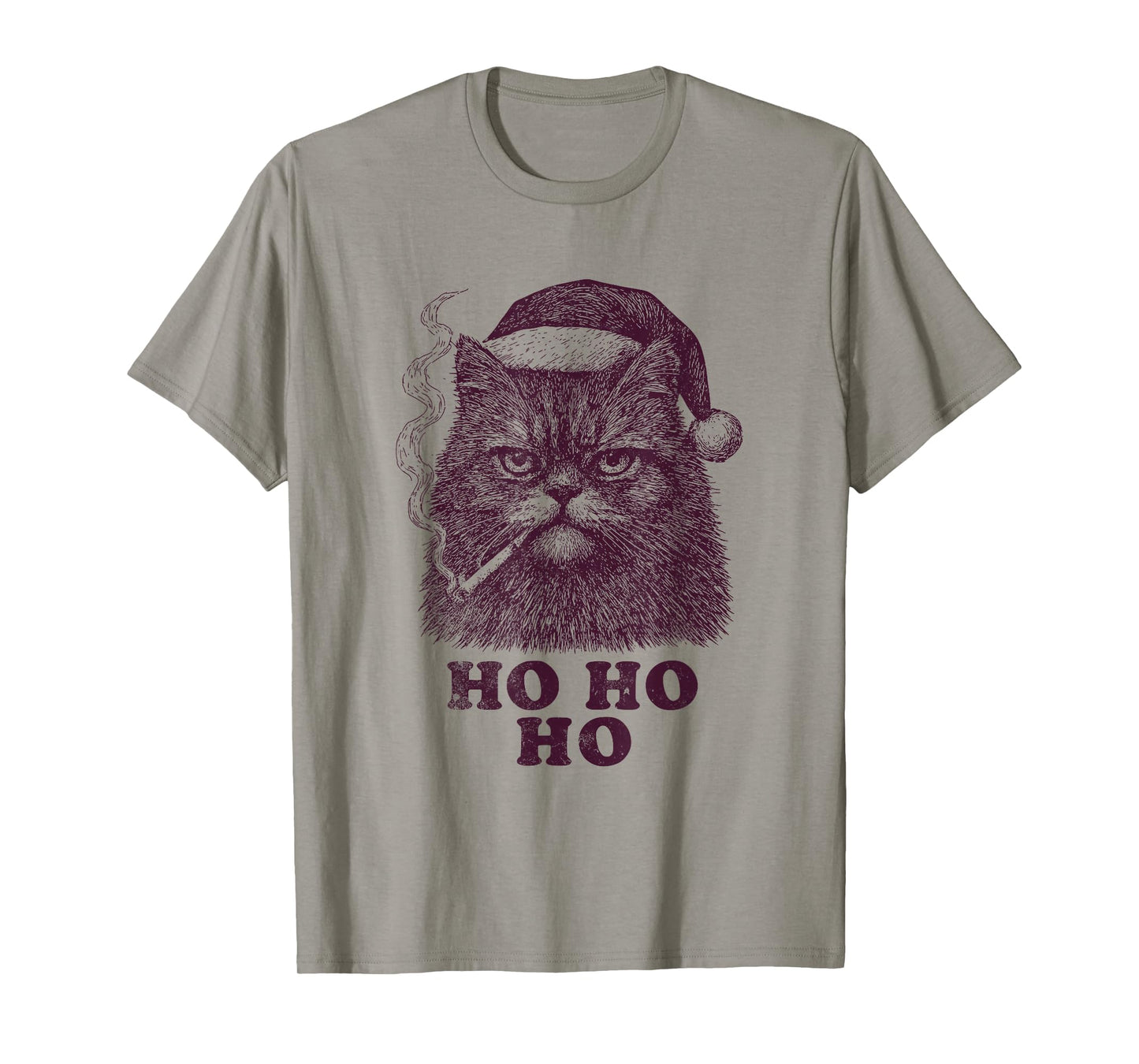Funny Cat Smoking Santa Hat Ho Ho Ho Vintage T-Shirt