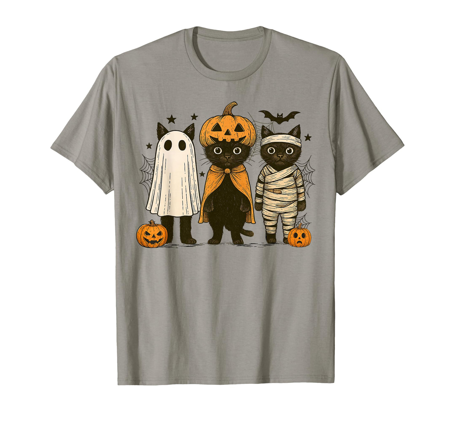 Retro Black Cat Scary Halloween Pumpkin Women Men Kids T-Shirt