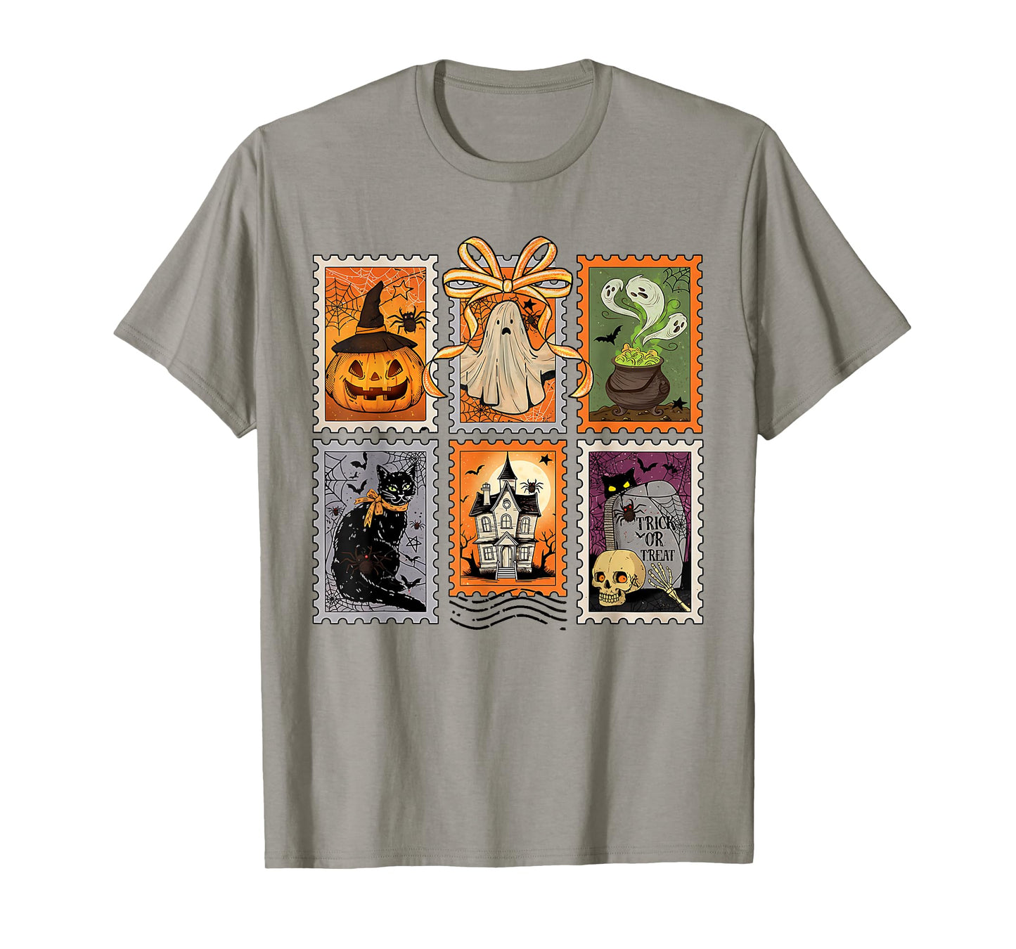 Retro Halloween Stamp Icons Funny Halloween Cat Ghost Stamp T-Shirt