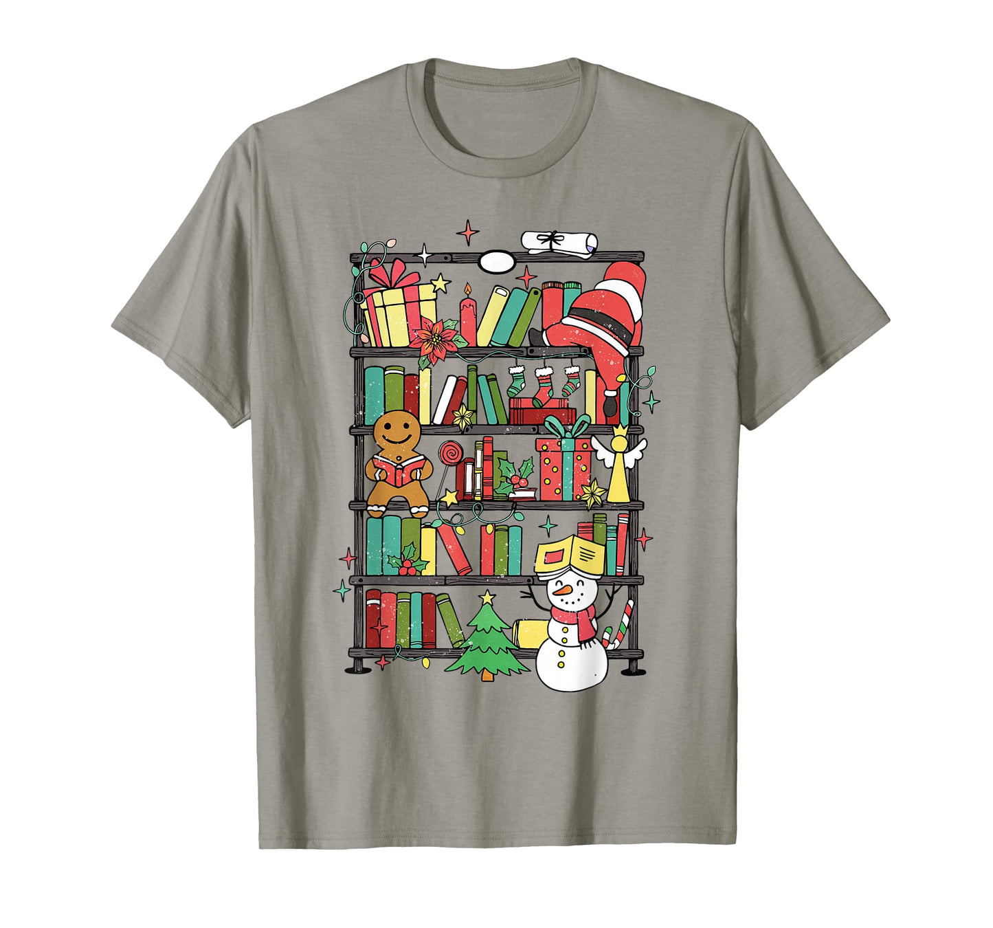 Cute Christmas Bookshelf Santa Reading Book Club Book Lover T-Shirt