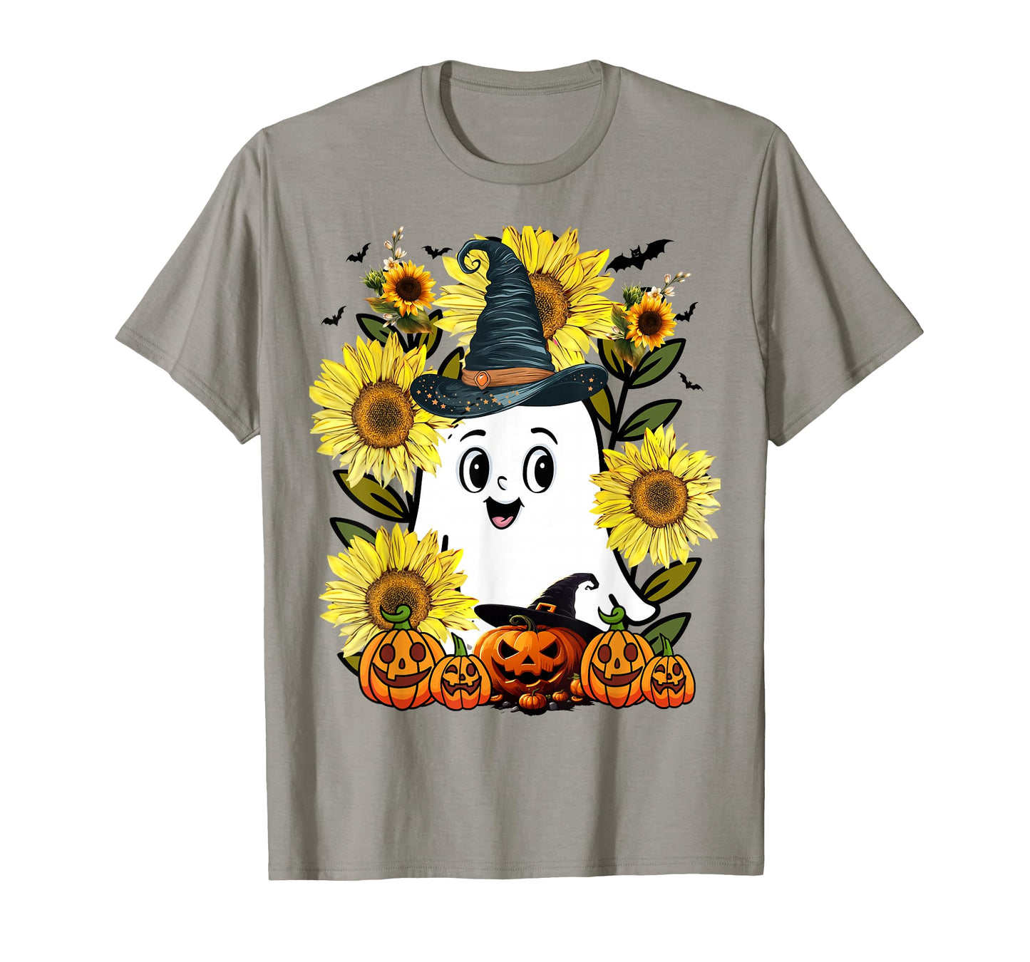 Funny Floral Ghost with Vintage Pumpkin Fall Halloween T-Shirt