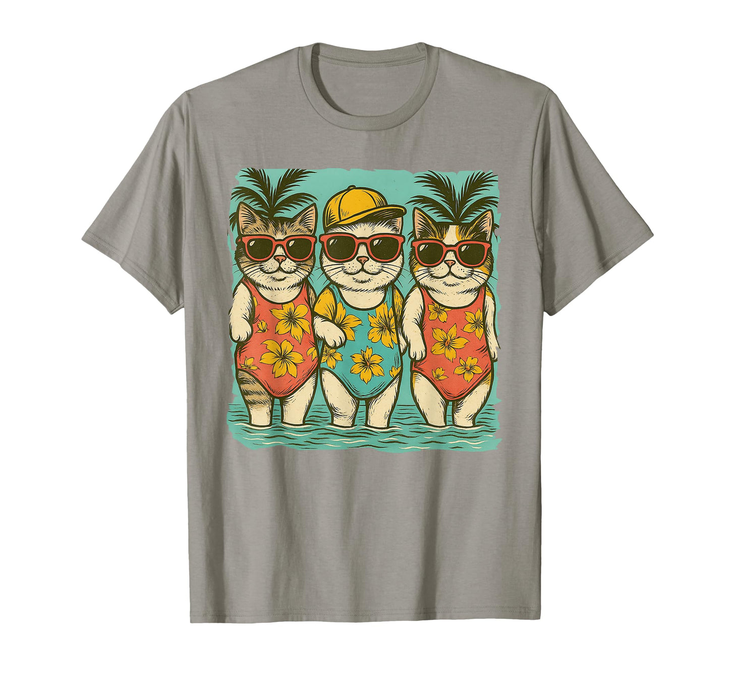 Vintage Swimsuit Cat Funny Summer Vacation Girly Beach Trip T-Shirt