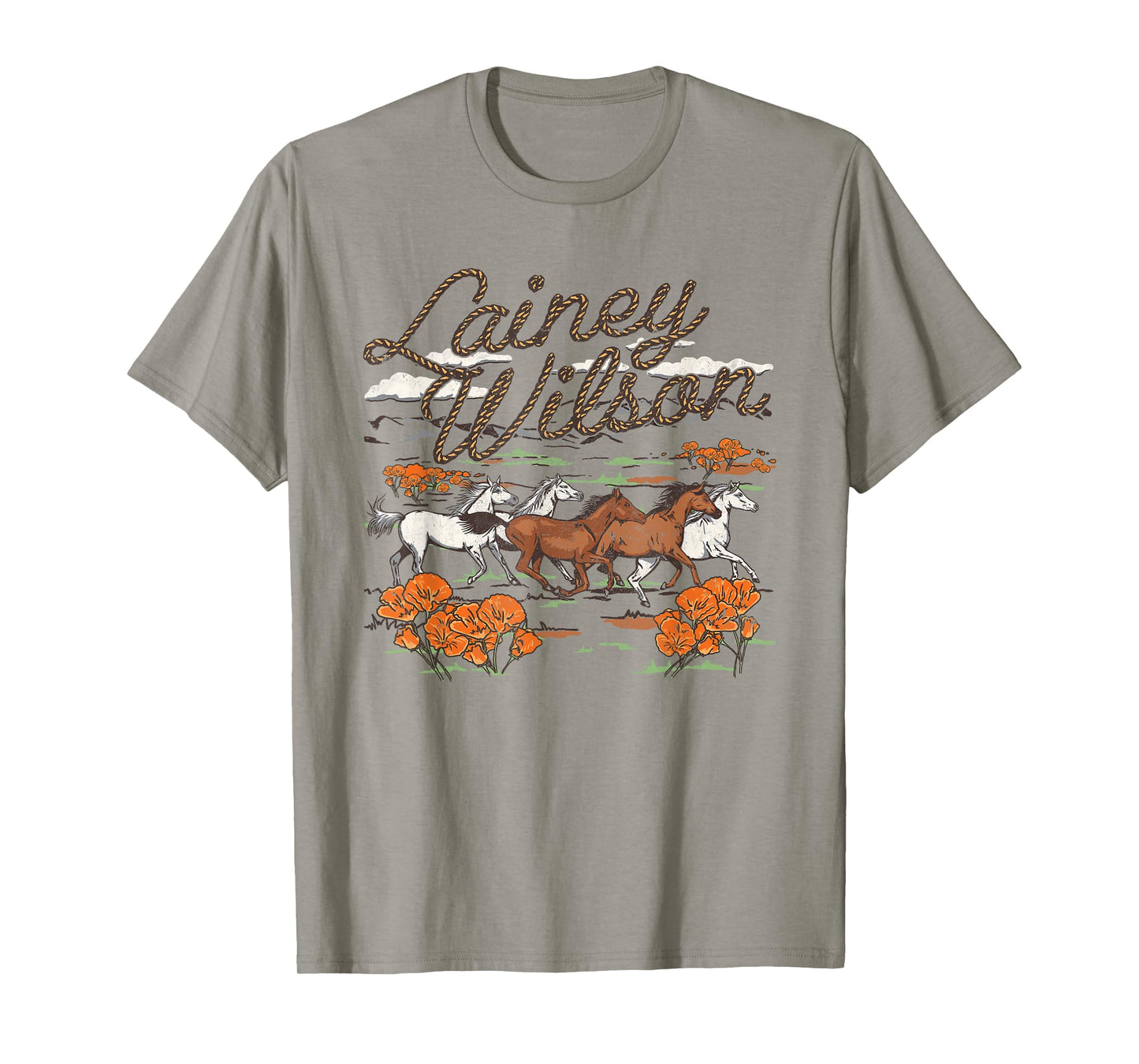 Lainey Wilson Official Wild Horses T-Shirt, Unisex-Adults, Grey, Small, Short Sleeve, Regular Fit, Cotton Blend