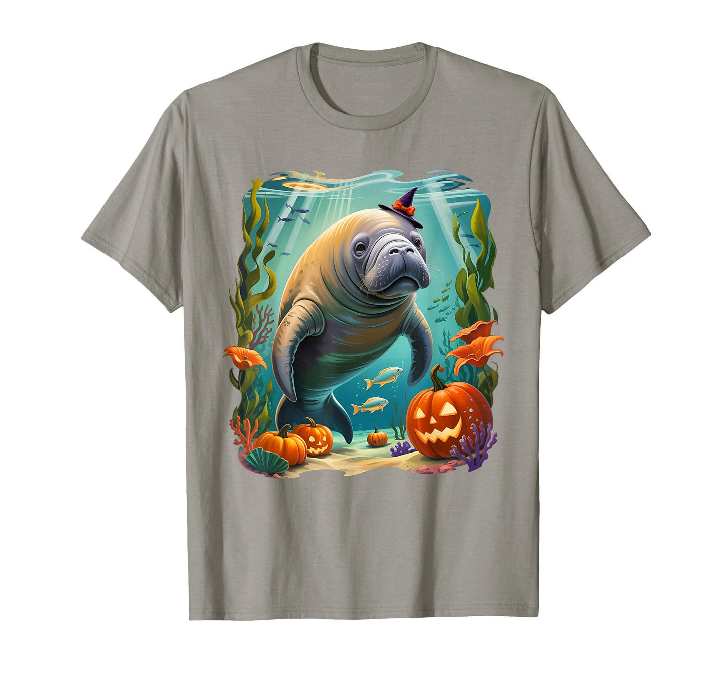 Manatee Witch Hat Pumpkin Halloween Dugong Costume Men Women T-Shirt