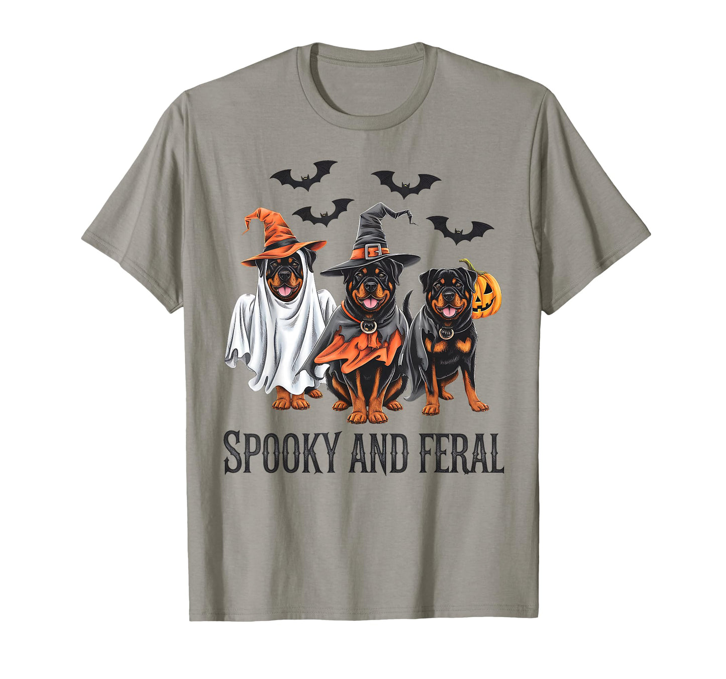 Rottweiler Halloween Spooky and Feral Dog Ghost Pumpkin T-Shirt