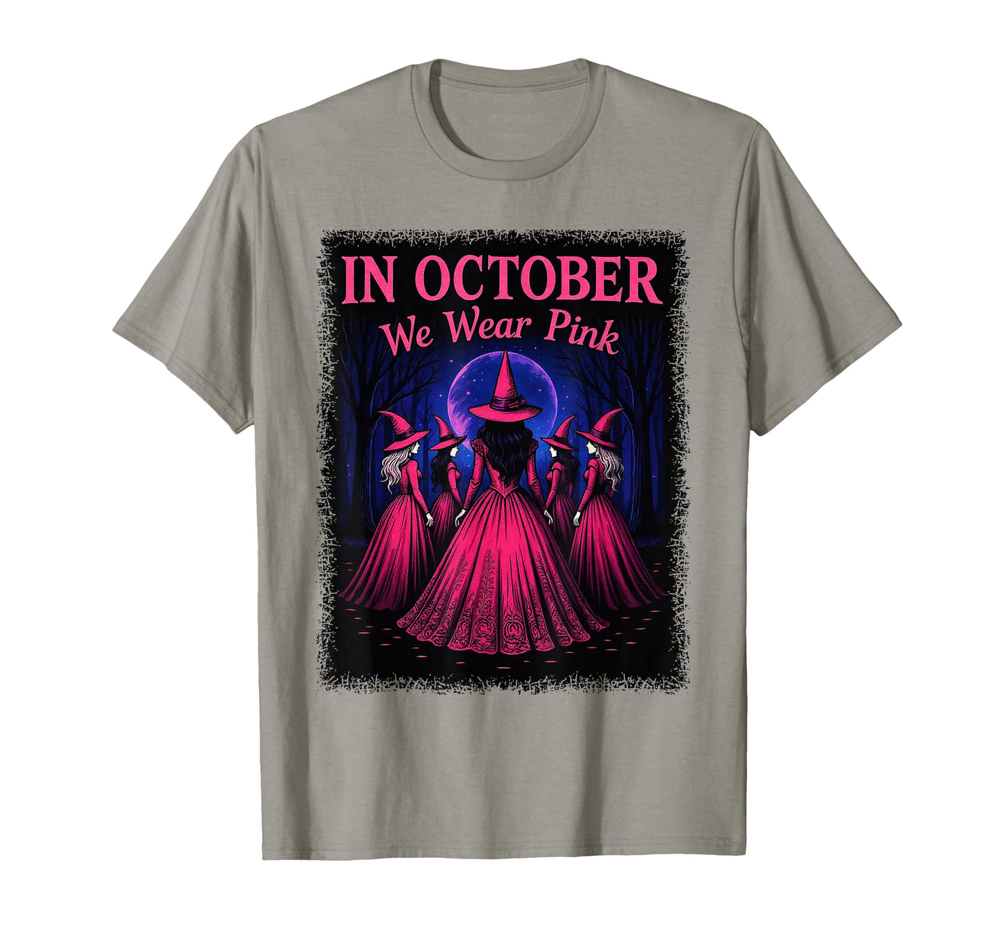 in October We Wear Pink Witches Halloween Costume Women Gift T-Shirt