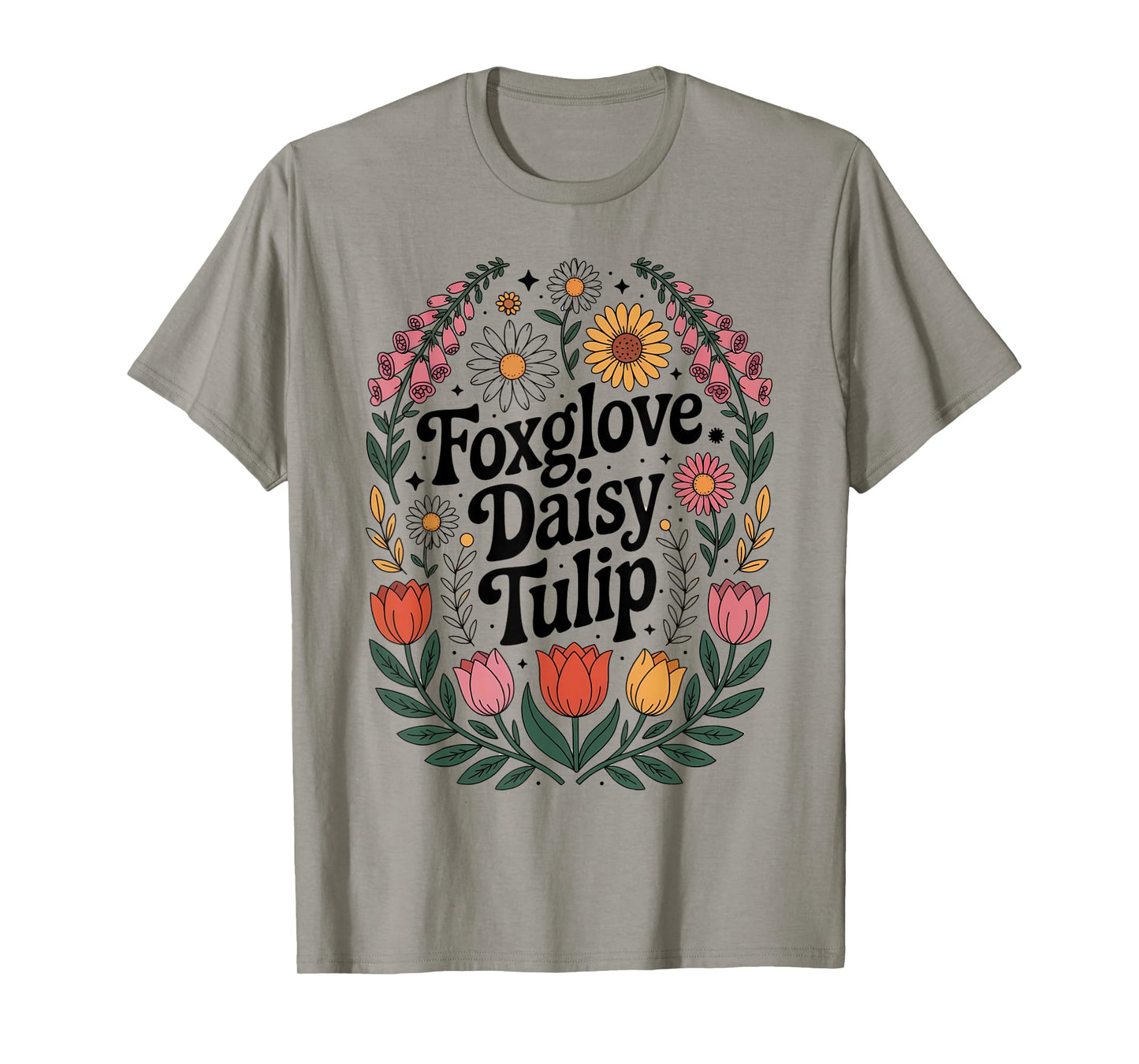 Vintage Floral Wildflower Foxglove Daisy Tulip Botanical T-Shirt