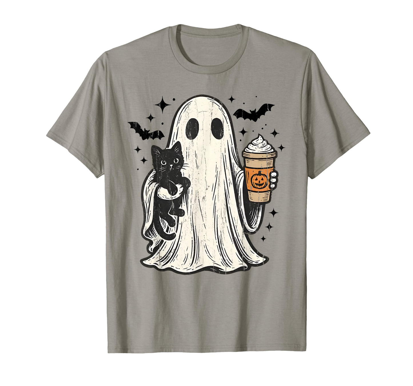 Vintage Halloween Ghost Holding Black Cat Pumpkin Spice T-Shirt
