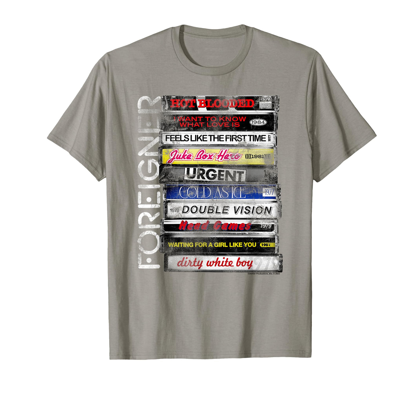 Foreigner Classic Hits Cassette Boxes Stacked Distressed T-Shirt