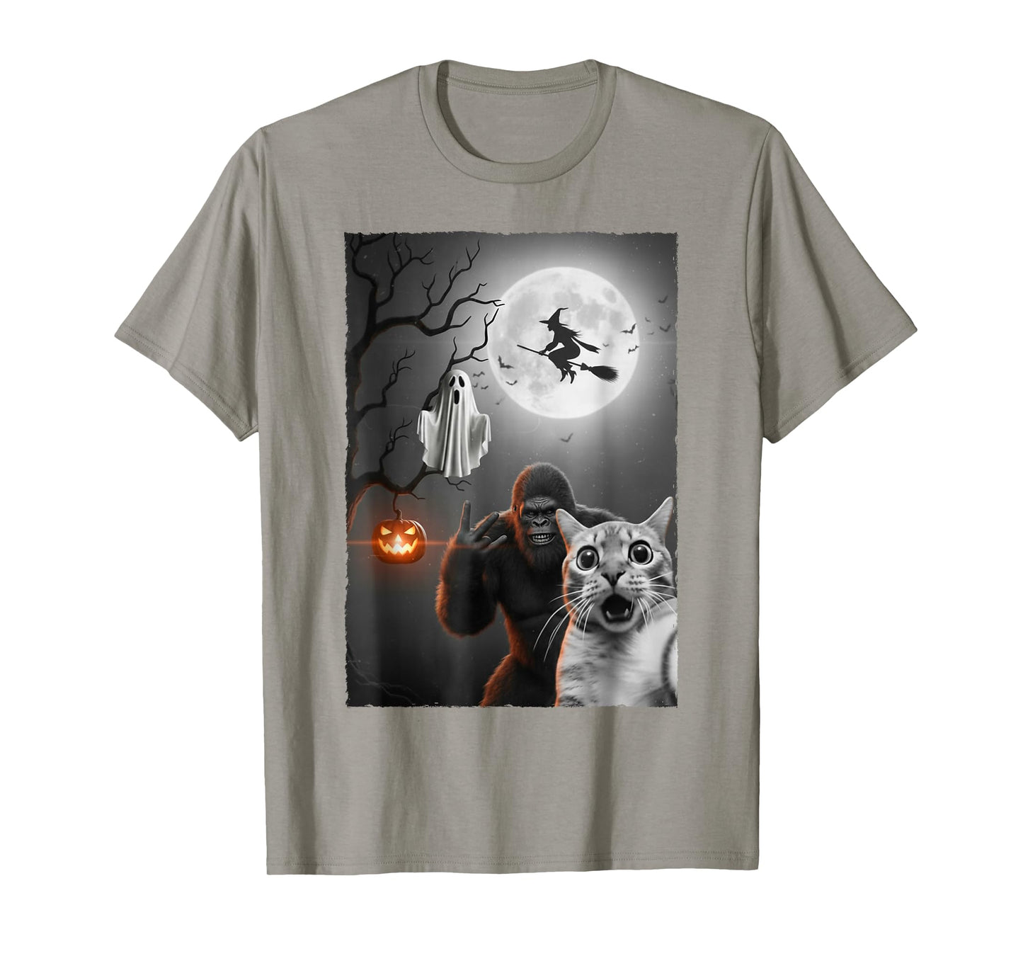 Vintage Spooky Cat Ghost Bigfoot Witch Halloween Costume T-Shirt
