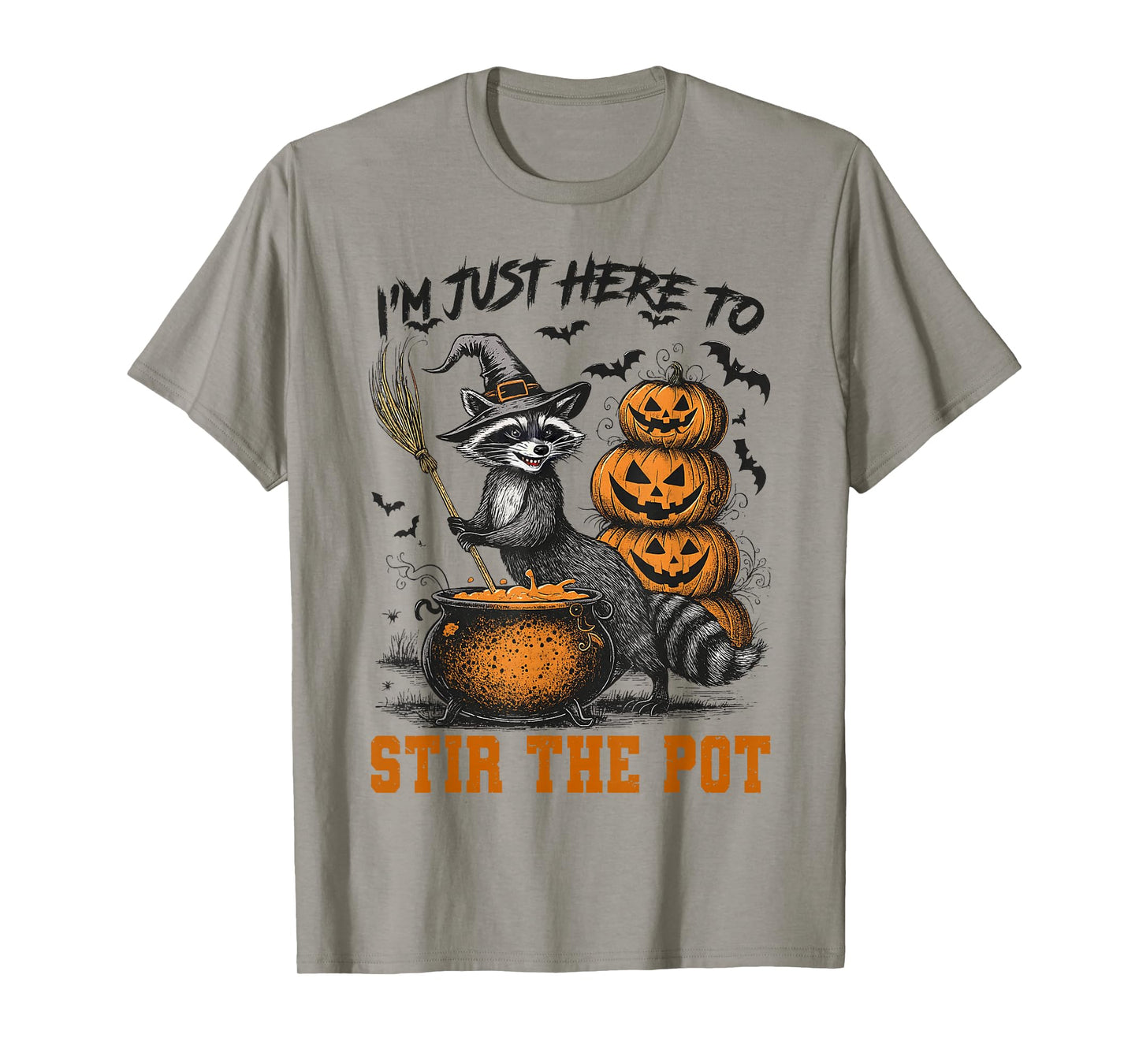 Raccoon Witch I'm Just Here to Stir The Pot Spooky Halloween T-Shirt