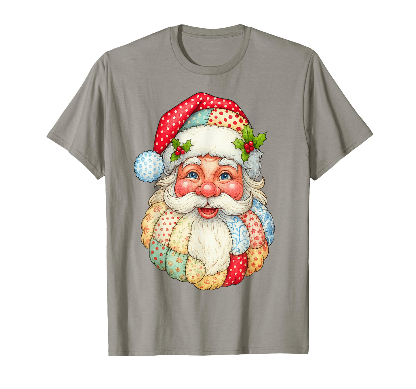 Cute Patchwork Santa Claus Christmas Xmas Men Women Kid Gift T-Shirt