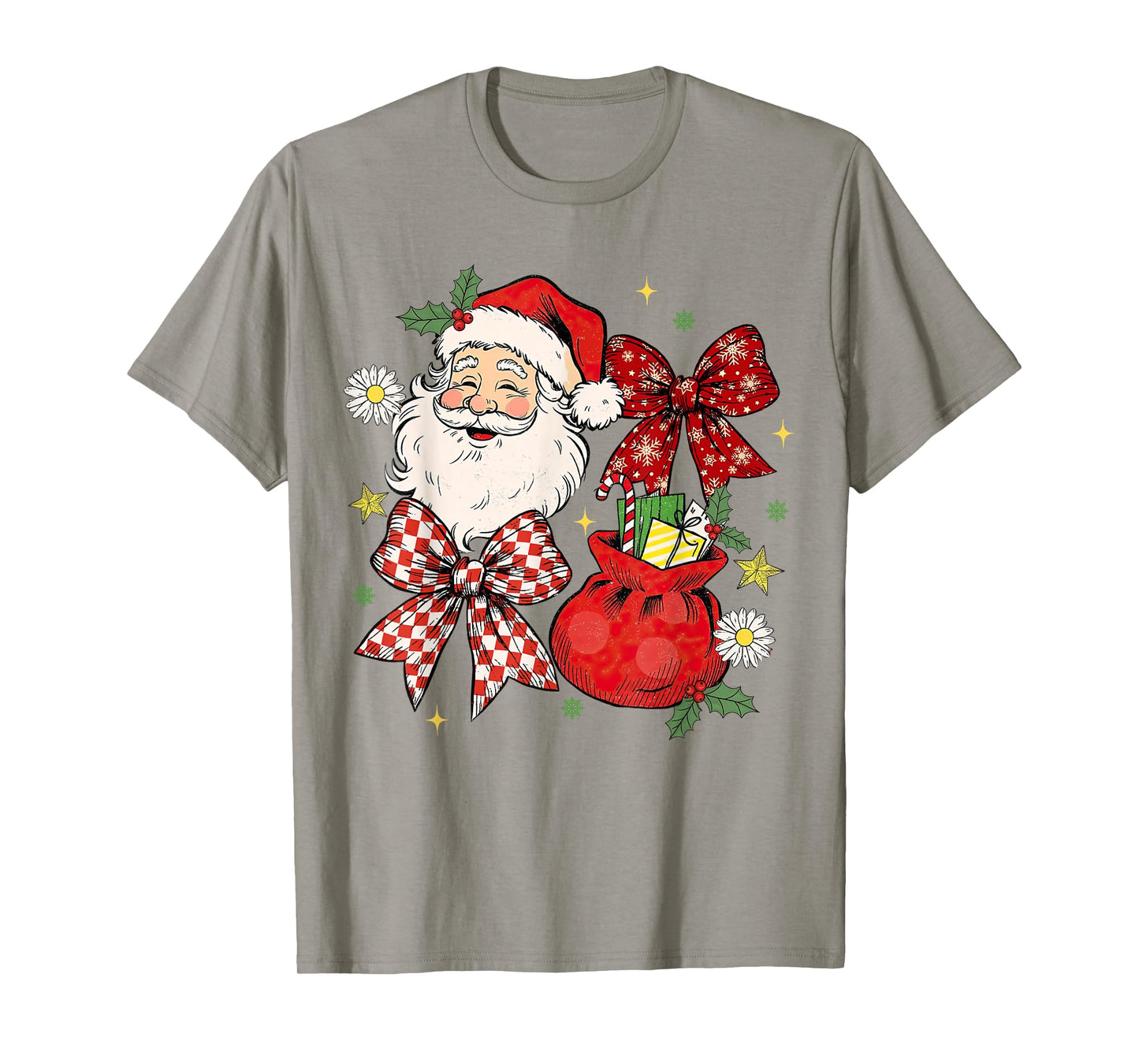 Coquette Bow Christmas Santa Claus Xmas Holiday Women Girls T-Shirt