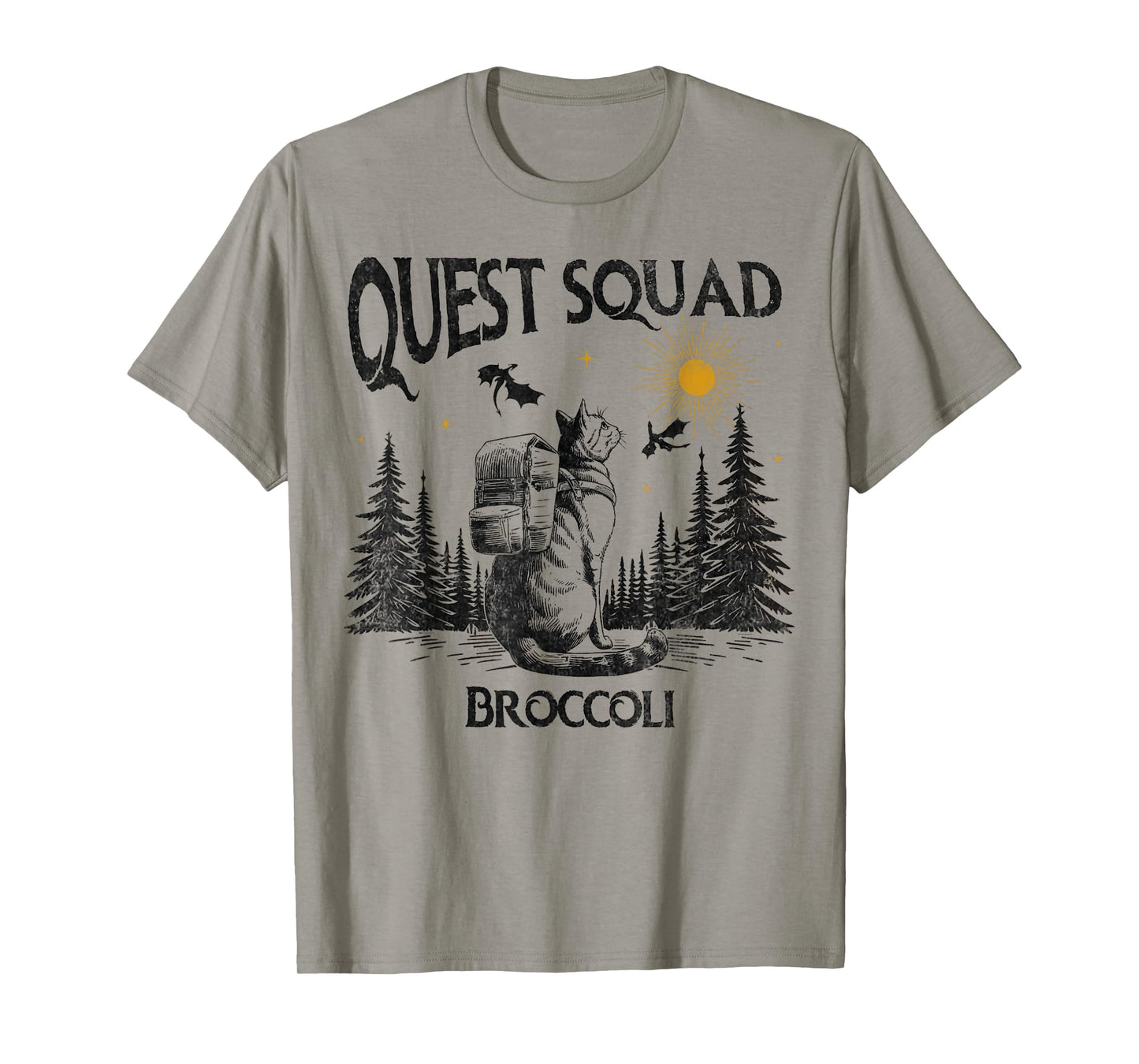 Quest Fantasy Squad Broccoli Funny Cat Vintage Men Women T-Shirt