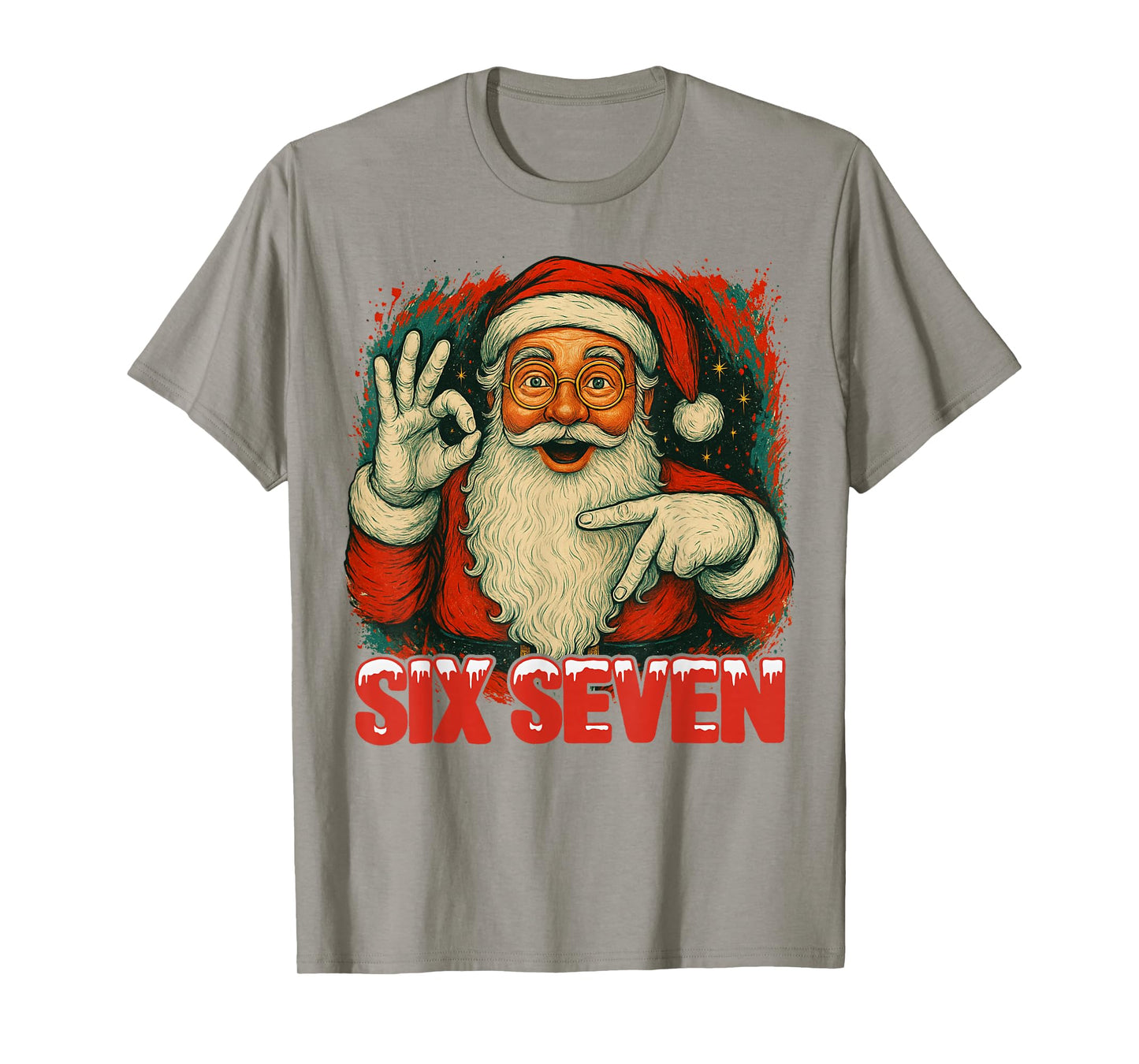 HUGvyn Funny Six Seven Meme Christmas Santa Claus Saying 6 7 T-Shirt