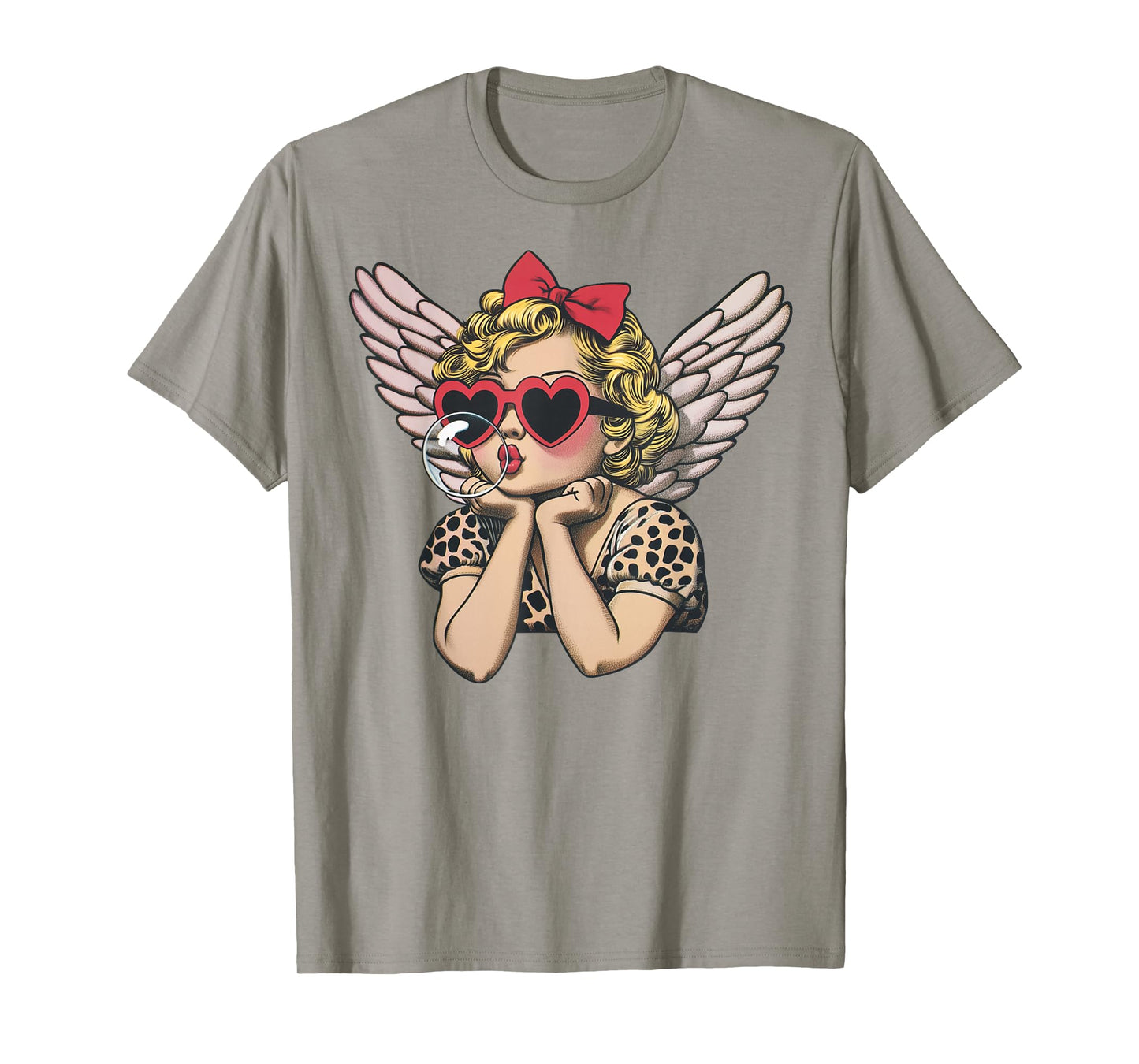 Cupid Blowing Bubble Heart Sunglasses Leopard Valentines Day T-Shirt