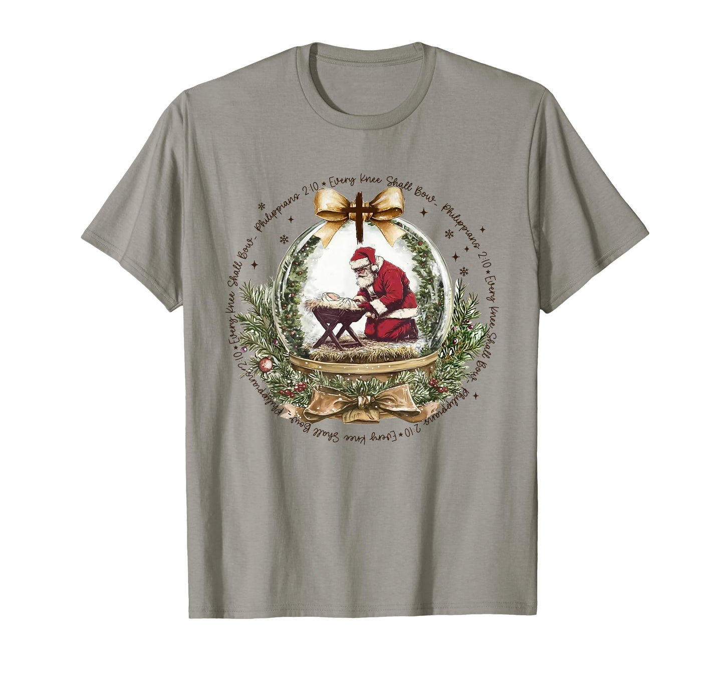 Every Knee Shall Bow Funny Kneeling Santa Baby Jesus T-Shirt