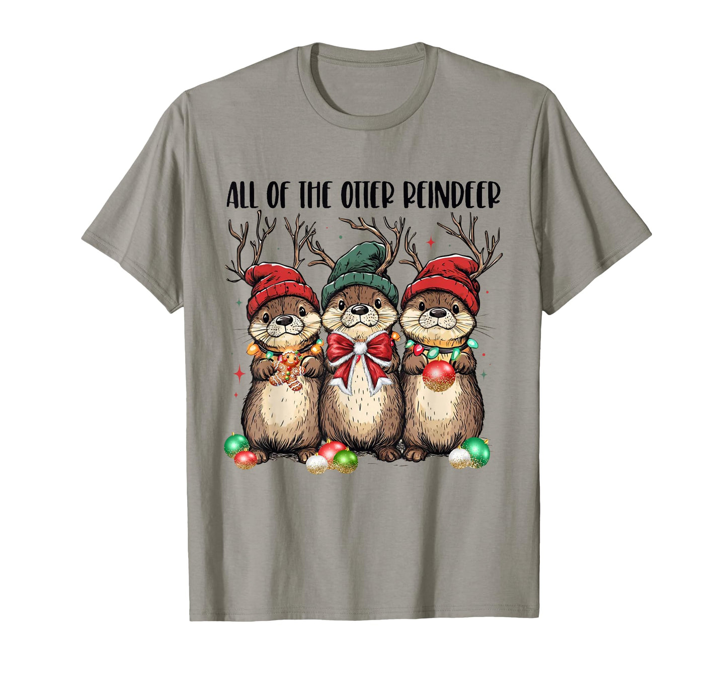 All of The Otter Reindeer Christmas Otters Santa Xmas Pajama T-Shirt