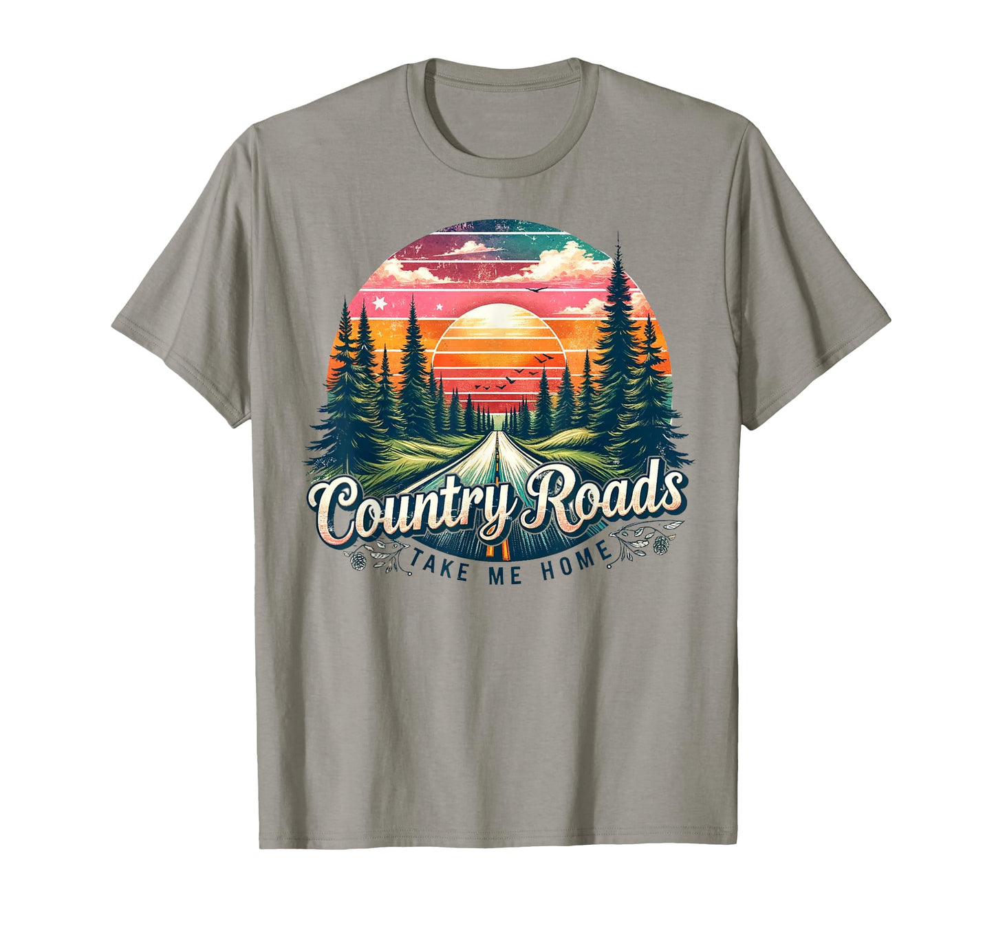 Country Roads Take Me Home Sunset Forest Retro T-Shirt