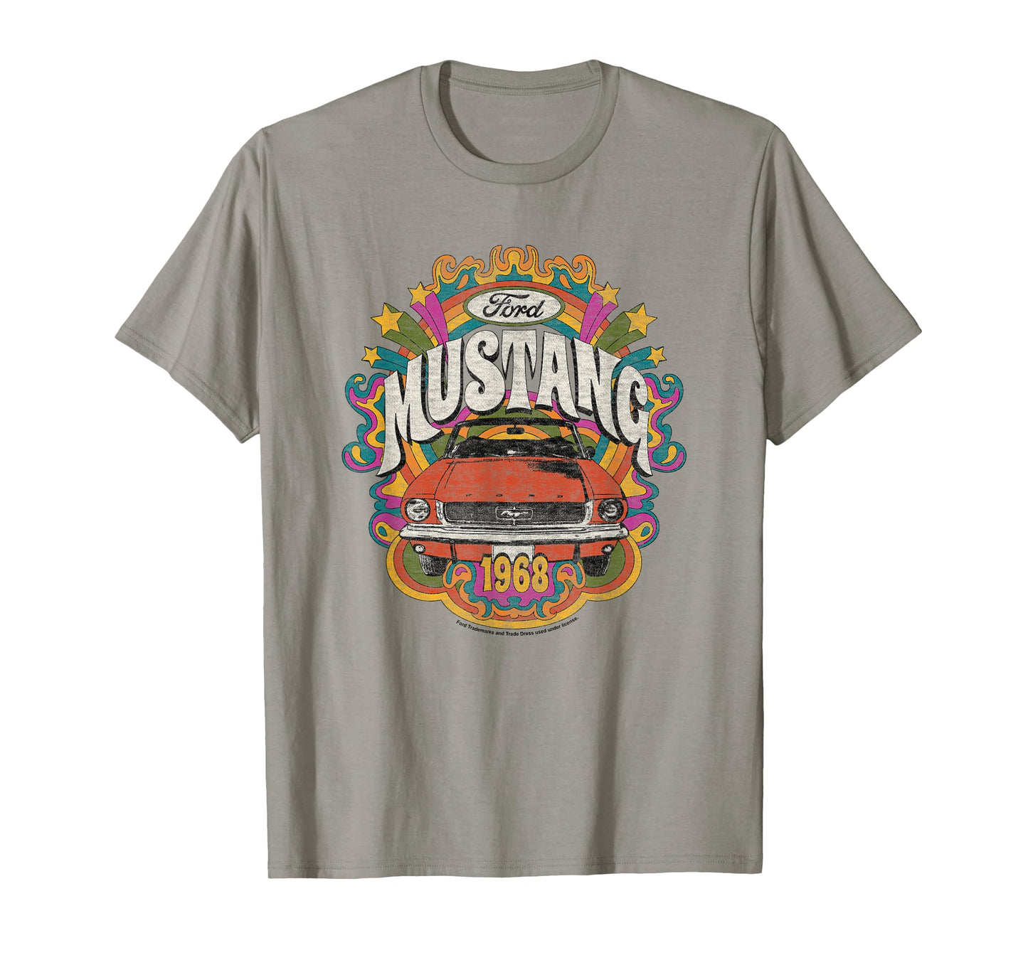 Ford - Vintage Red Mustang 1968 Rainbow Background Stars T-Shirt