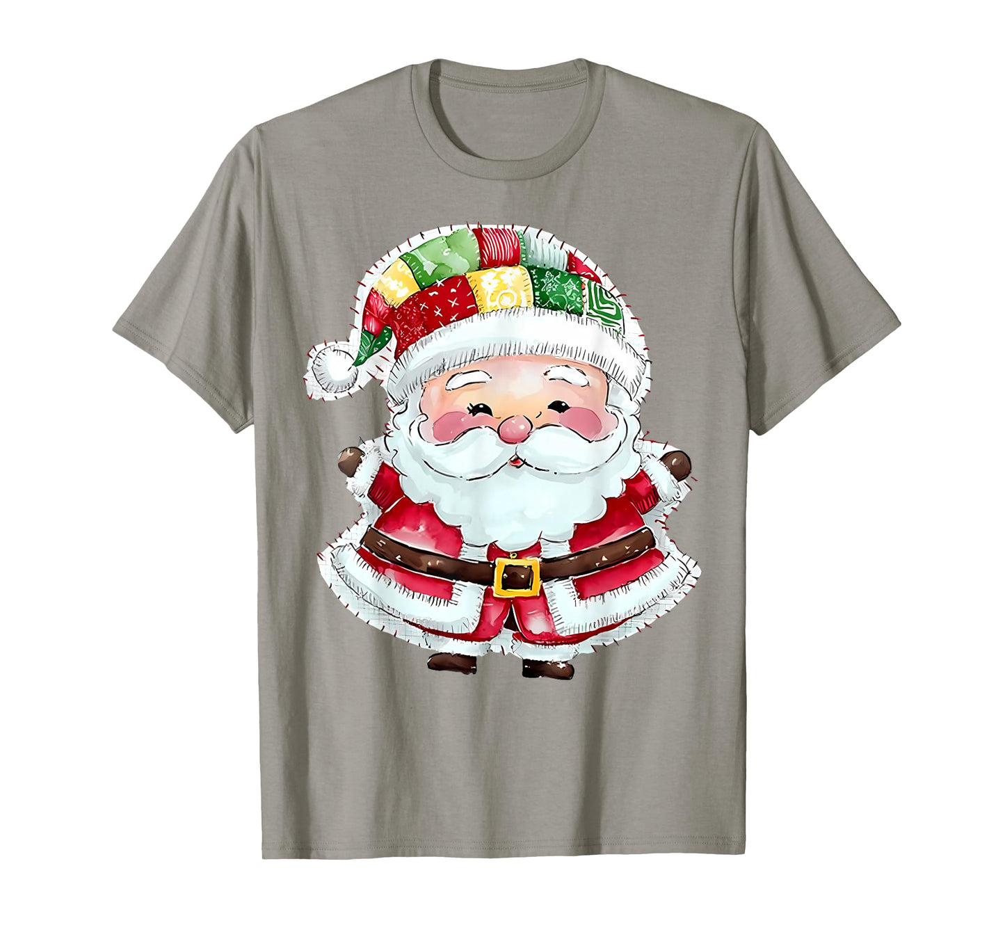 Cute Patchwork Santa Claus Christmas Xmas Men Women Kid Gift T-Shirt