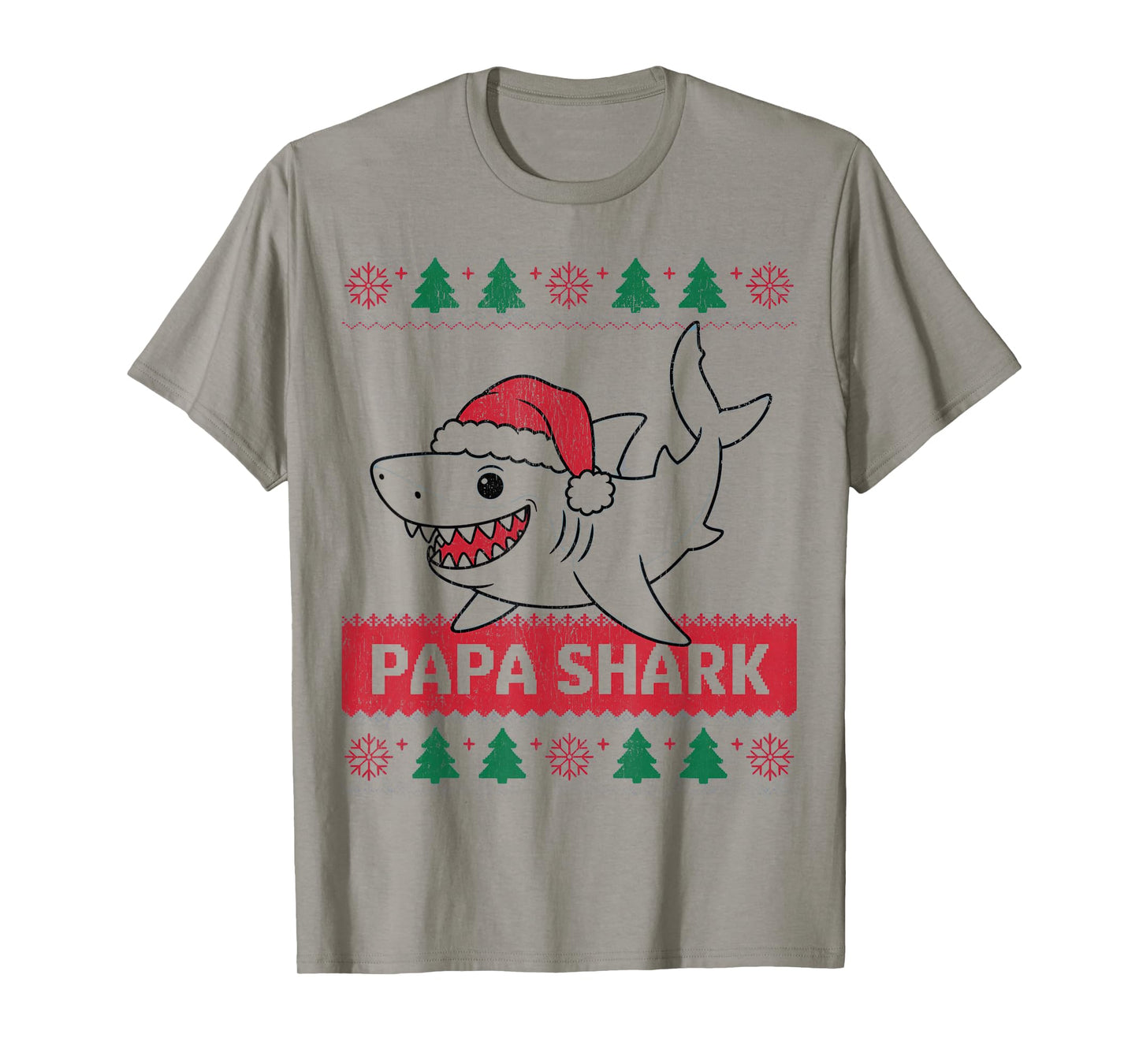 Papa Sharkmas Funny Shark Santa Hat Ugly Christmas Sweater T-Shirt