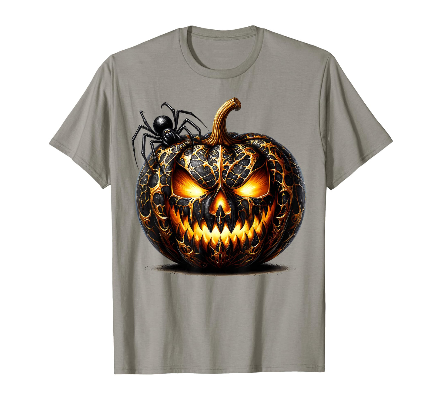 Black Pumpkin Graphic for Women Men Creepy Spider Halloween T-Shirt