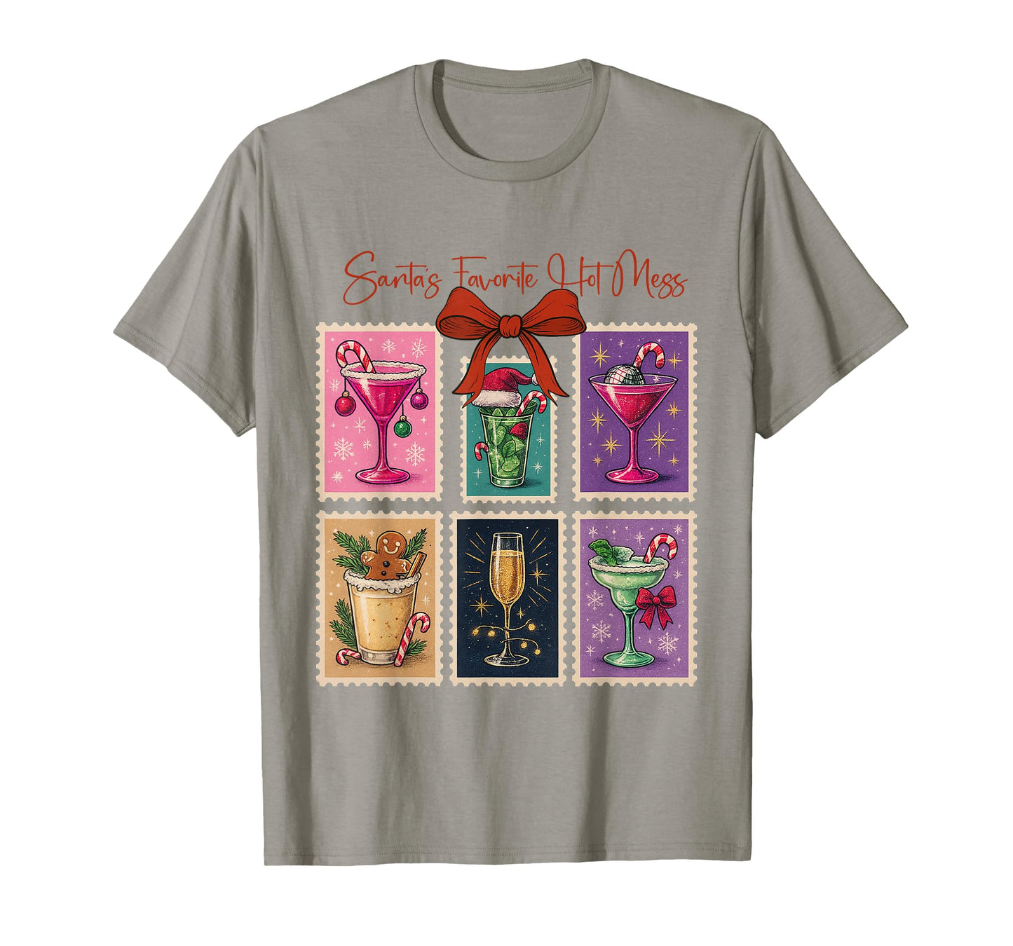 Santa's Favorite Hot Mess Santa Christmas Cocktail Stamps T-Shirt